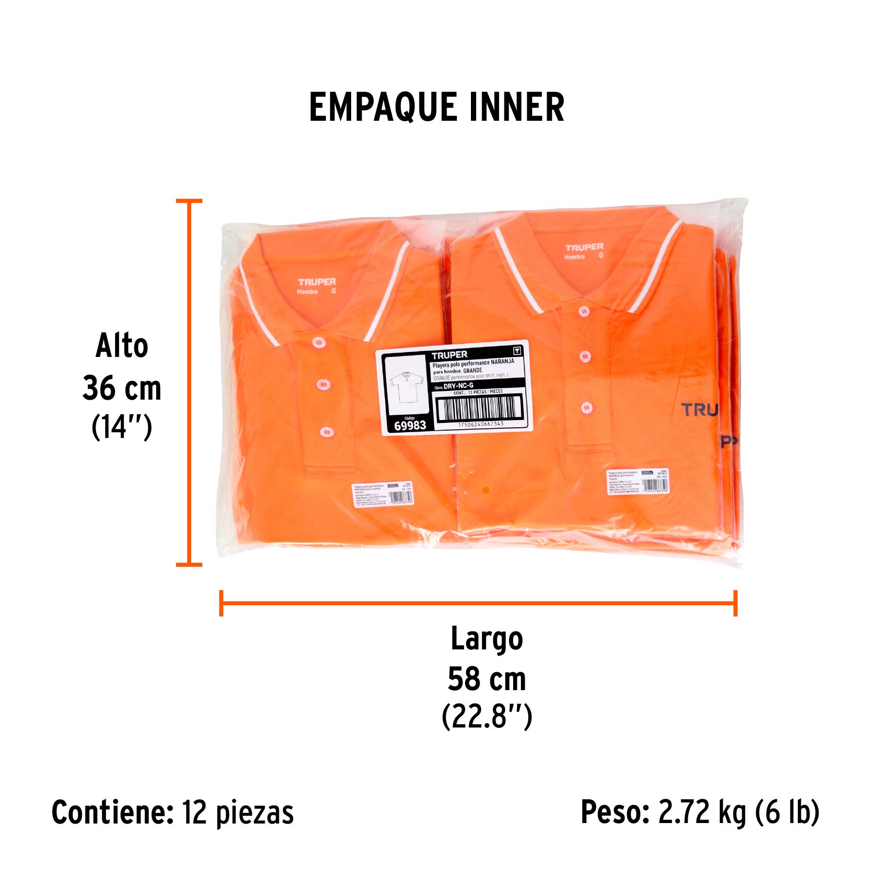 Playera polo performance para hombre, naranja, G, TRUPER - Empaque