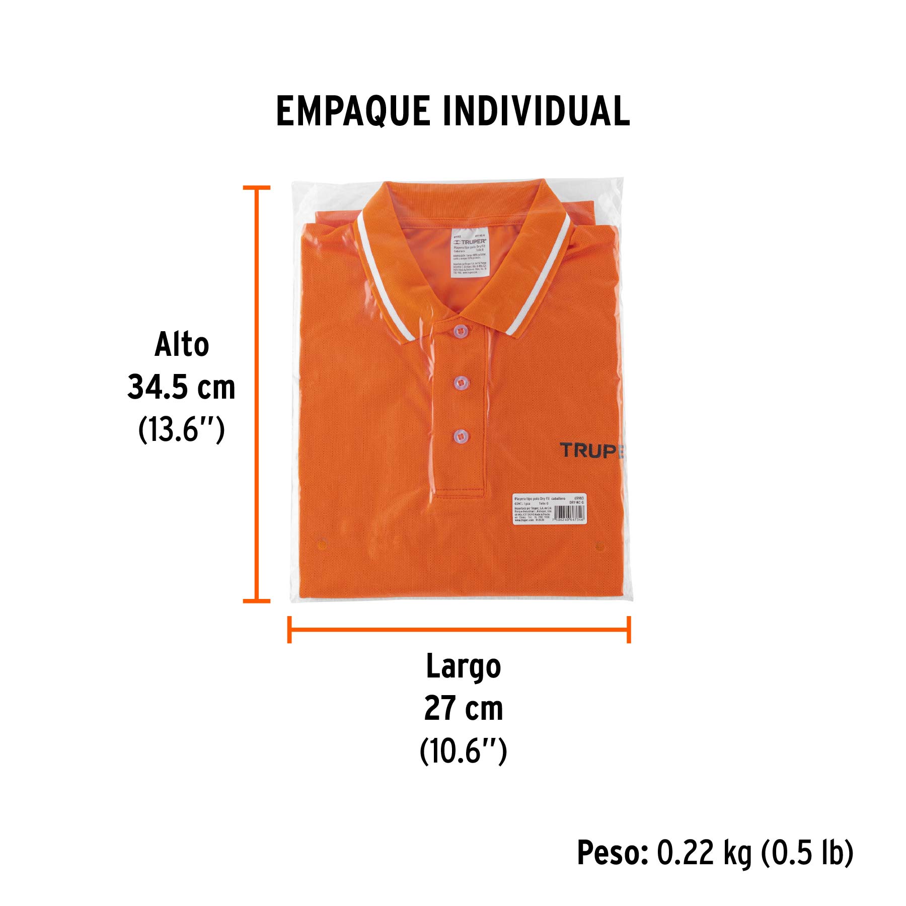 Playera polo performance para hombre, naranja, G, TRUPER - Empaque