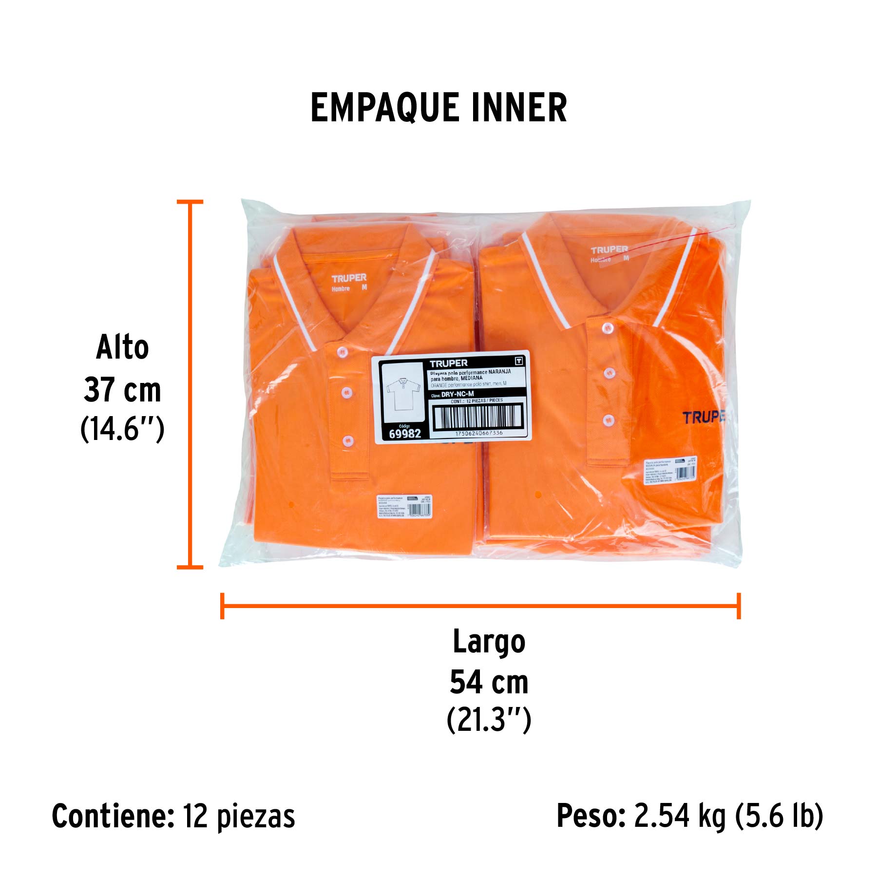 Playera polo performance para hombre, naranja, M, TRUPER - Empaque