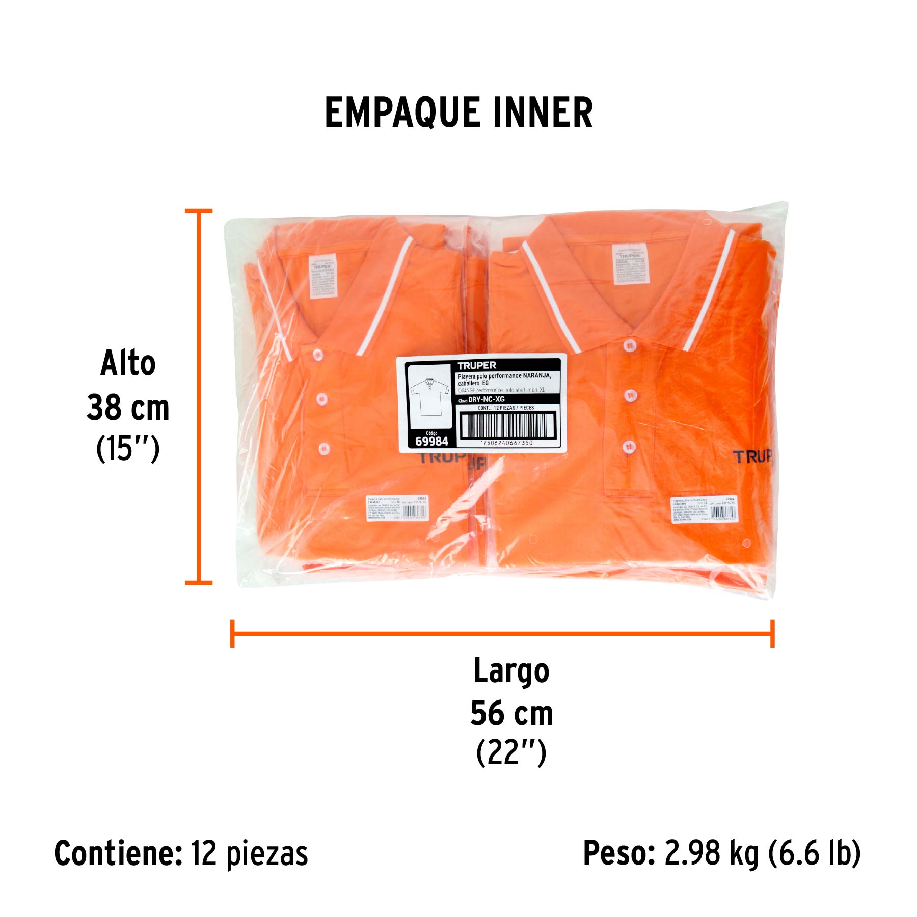 Playera polo performance para hombre, naranja, EG, TRUPER - Empaque