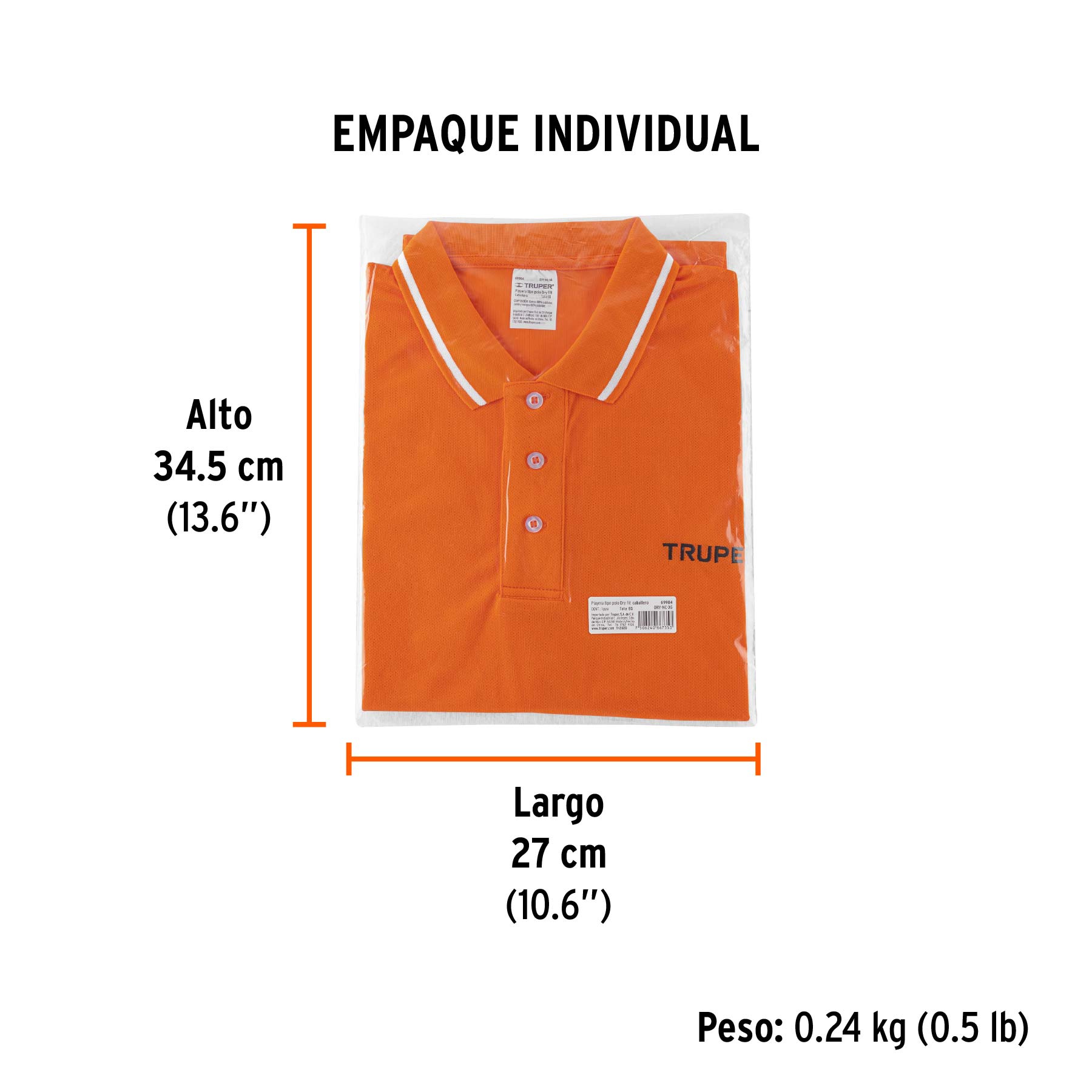 Playera polo performance para hombre, naranja, EG, TRUPER - Empaque