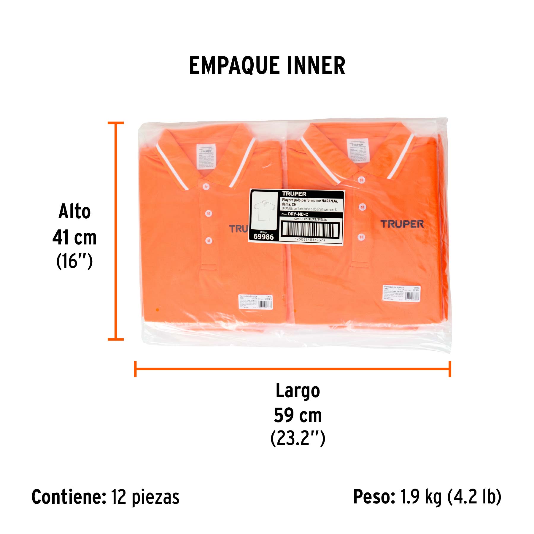 Playera polo performance para mujer, naranja, CH, TRUPER - Empaque