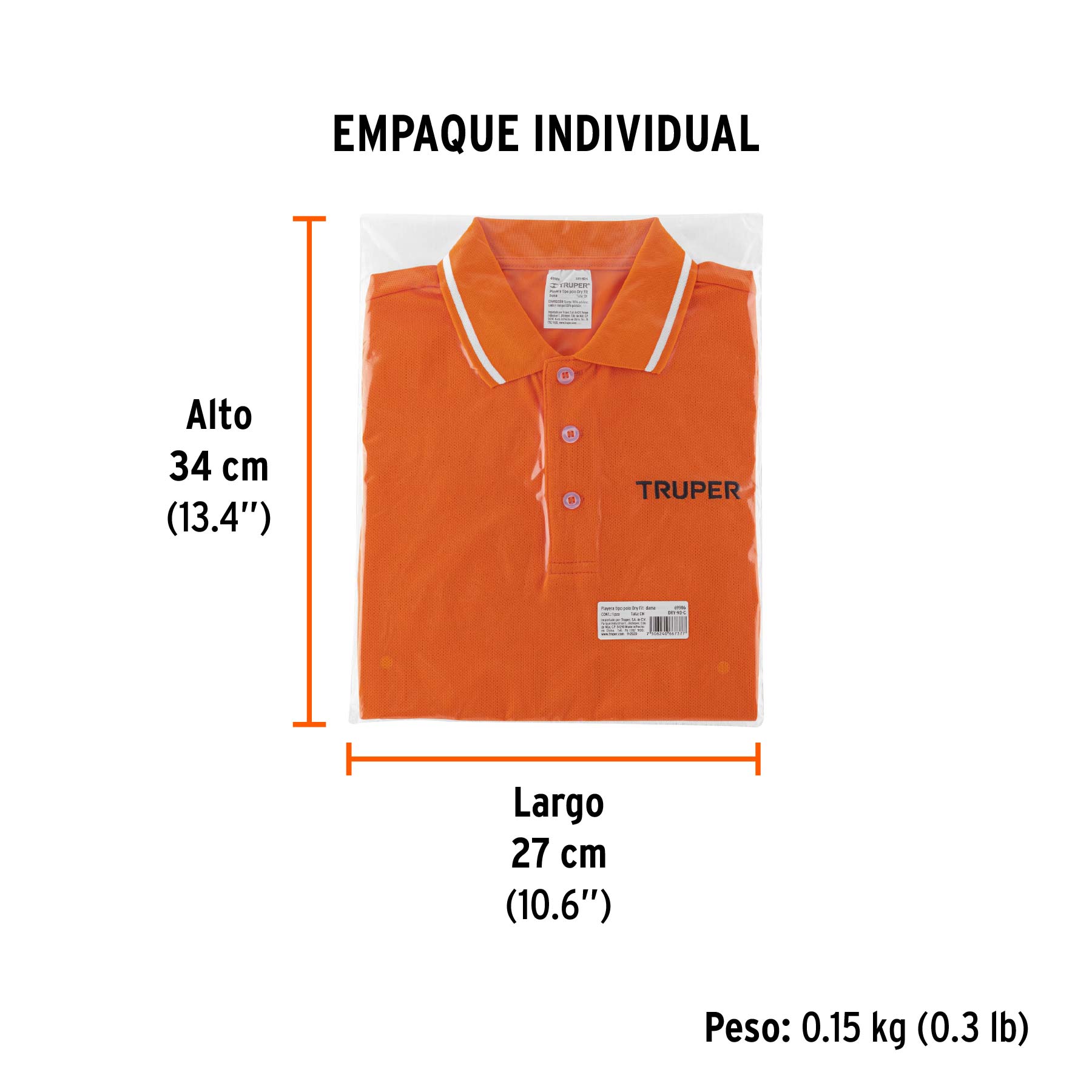 Playera polo performance para mujer, naranja, CH, TRUPER - Empaque