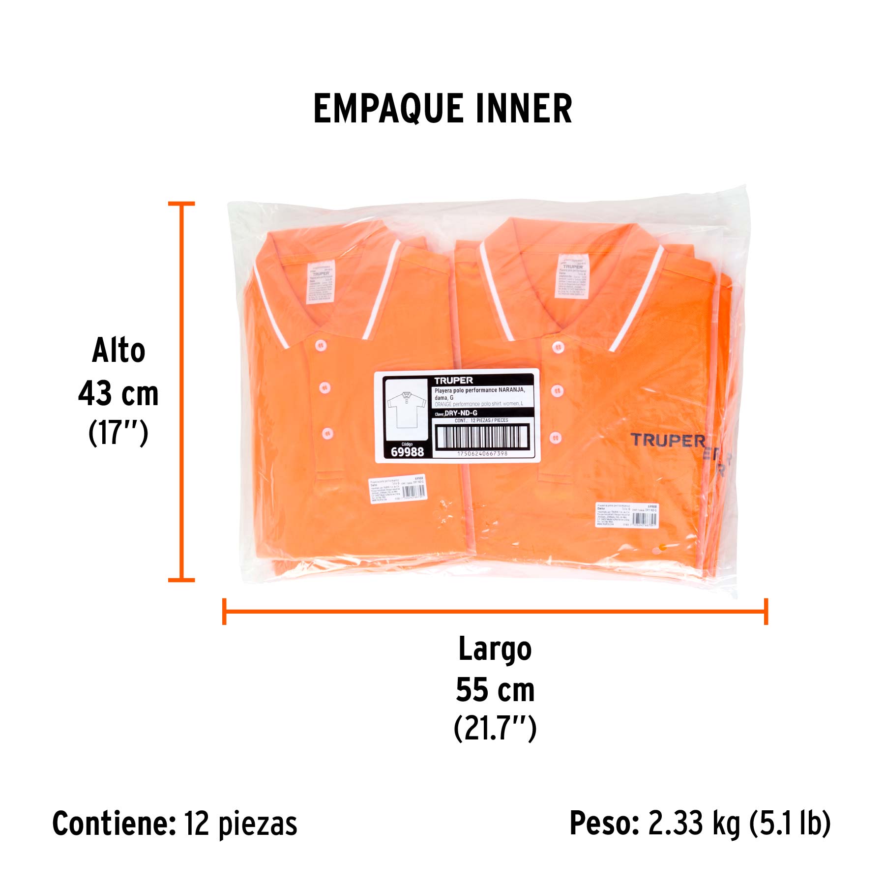 Playera polo performance para mujer, naranja, G, TRUPER - Empaque