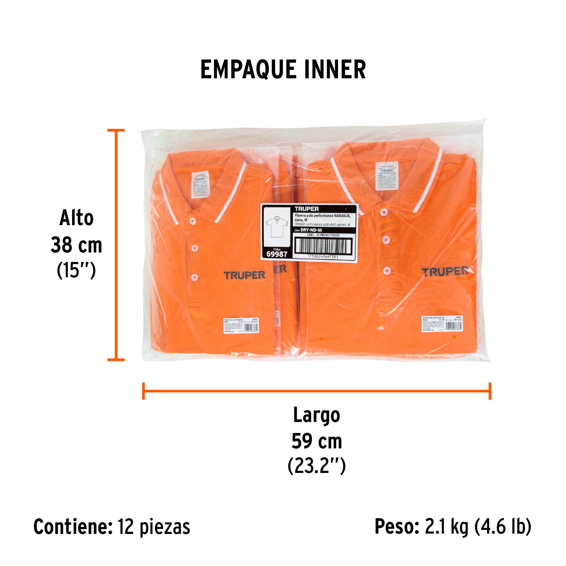 Playera polo performance para mujer, naranja, M, TRUPER - Empaque