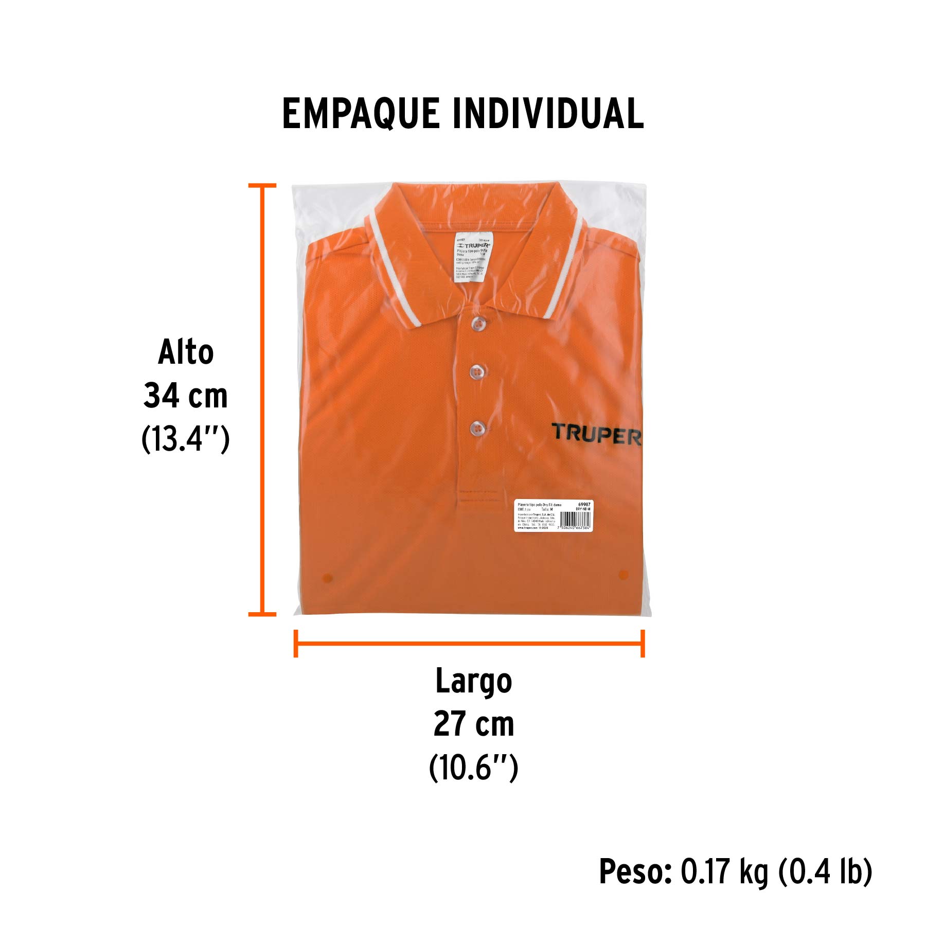 Playera polo performance para mujer, naranja, M, TRUPER - Empaque