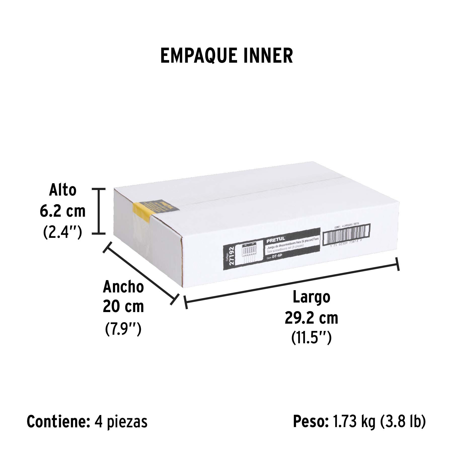 Juego de 6 desarmadores Torx mango de PVC, PRETUL - Empaque