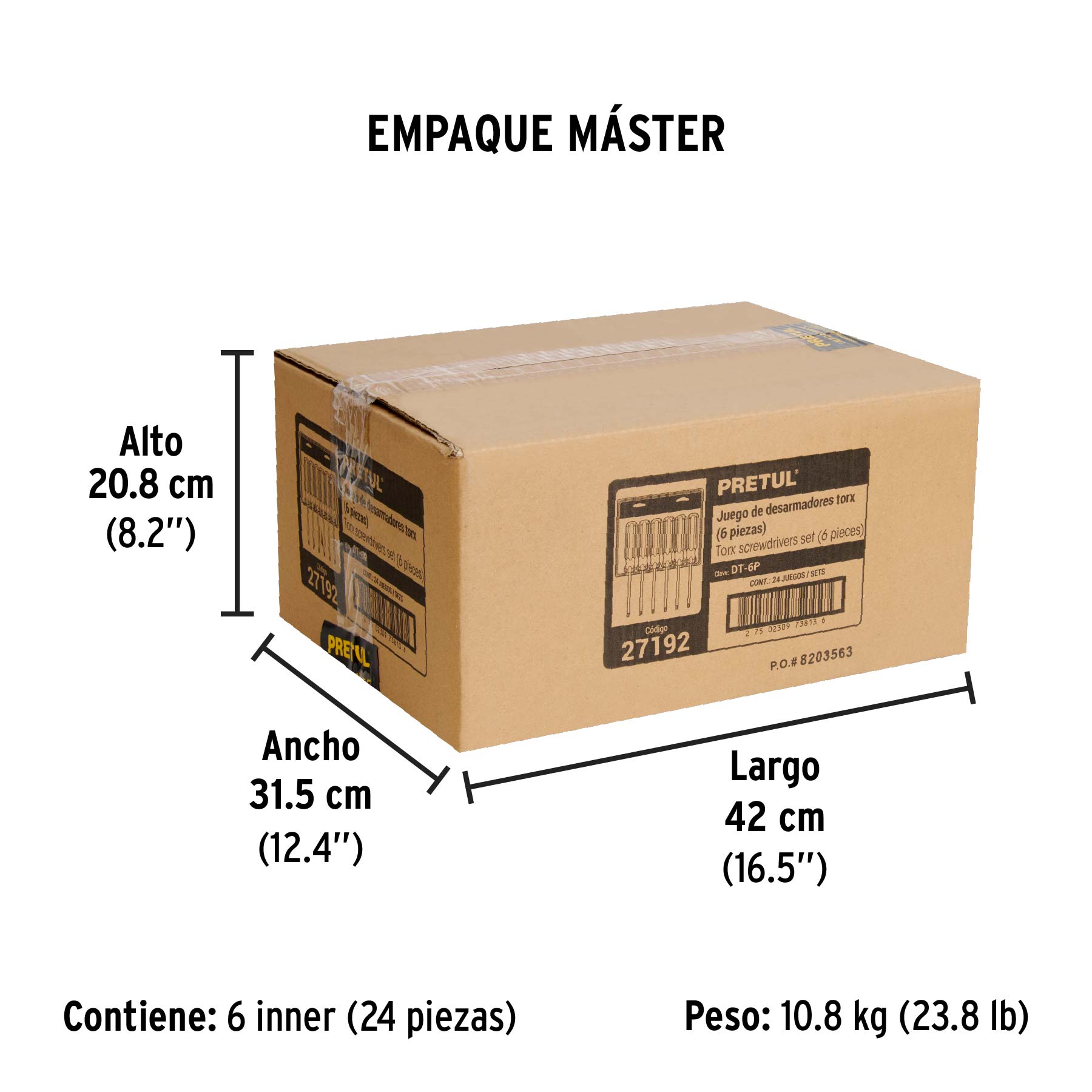 Juego de 6 desarmadores Torx mango de PVC, PRETUL - Empaque