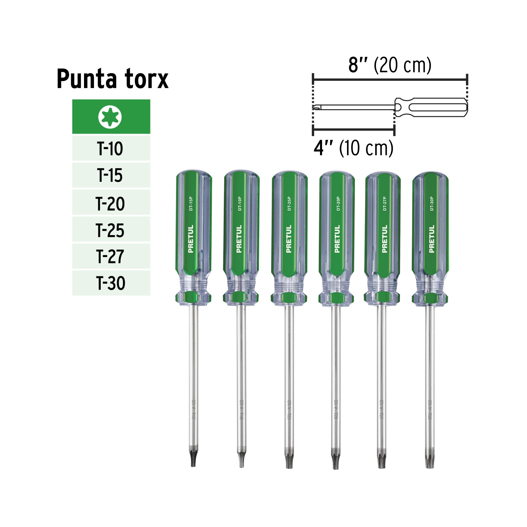 Juego de 6 desarmadores Torx mango de PVC, PRETUL