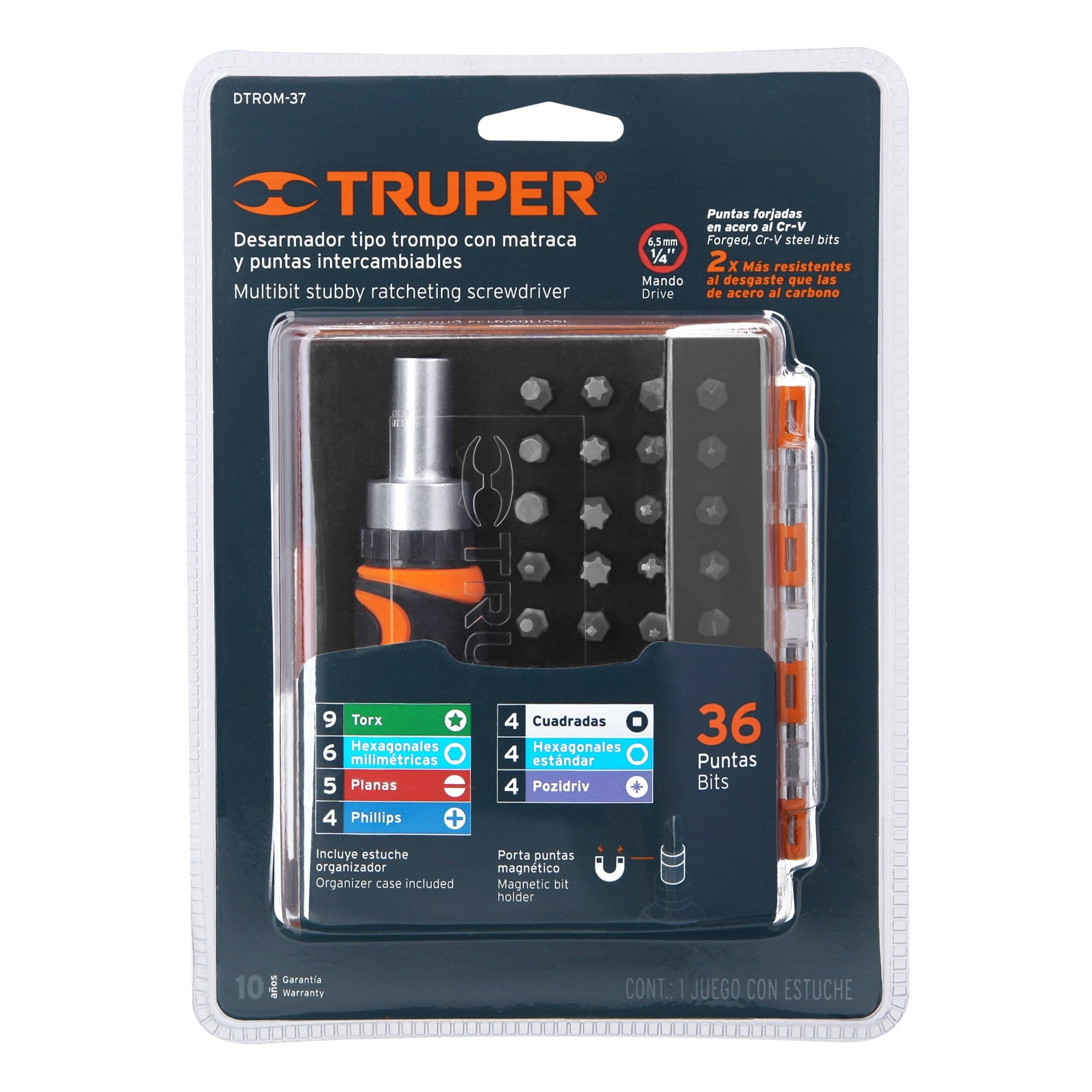 Desarmador tipo trompo con matraca y 36 puntas, TRUPER