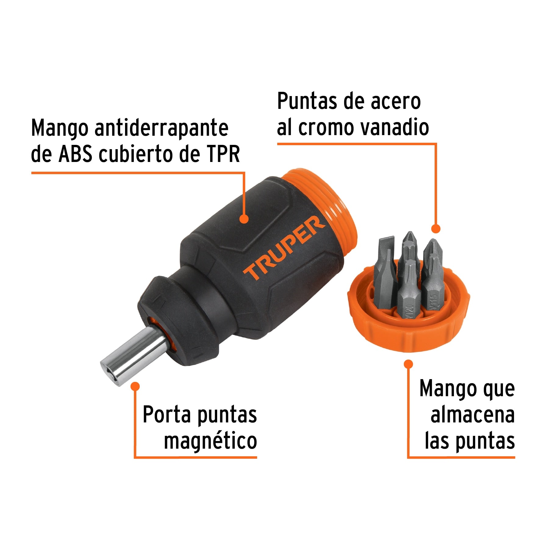Desarmador tipo trompo con 7 puntas, TRUPER