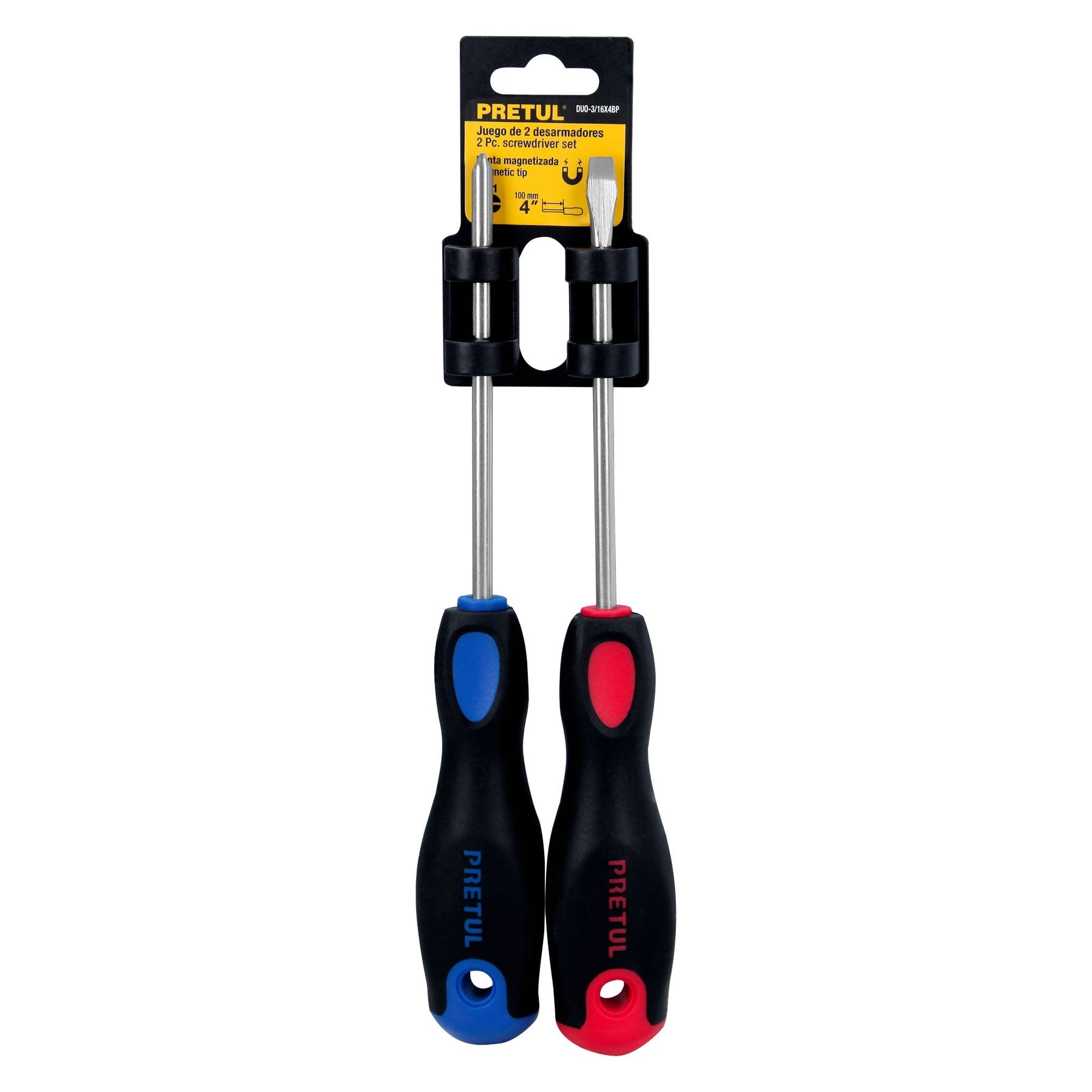 Dúo de desarmadores 3/16" x 4" mango Comfort Grip, PRETUL