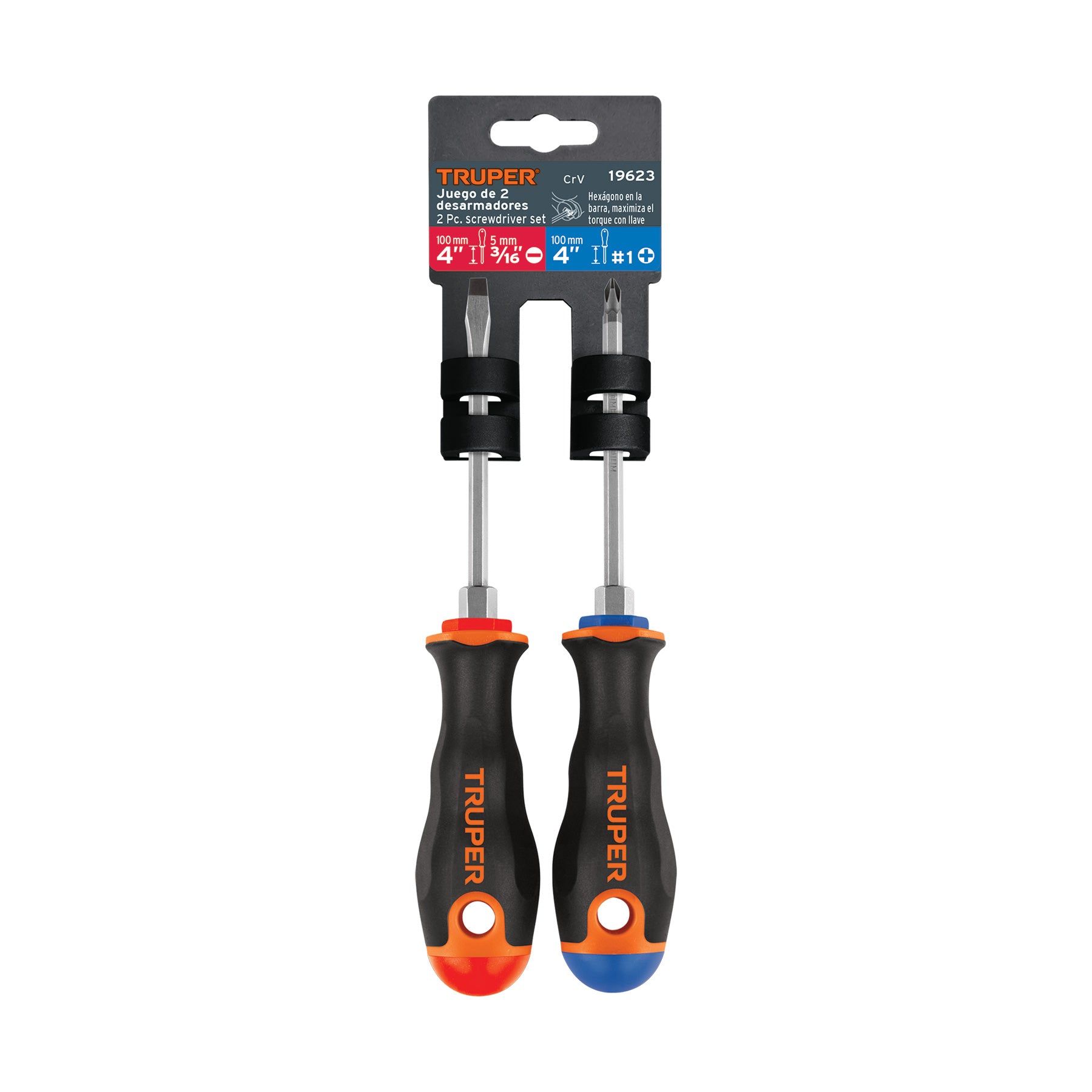 Dúo de desarmadores 3/16" x 4" mango Comfort Grip, TRUPER