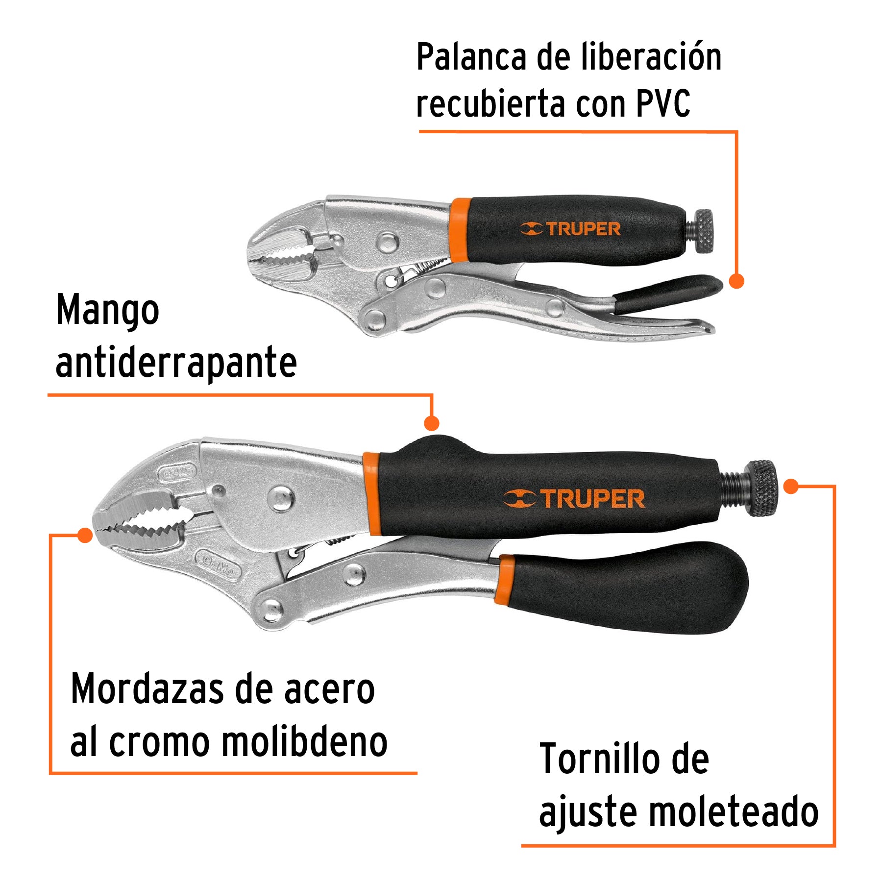 Juego de dos pinzas de presión curvas mango de vinil, TRUPER