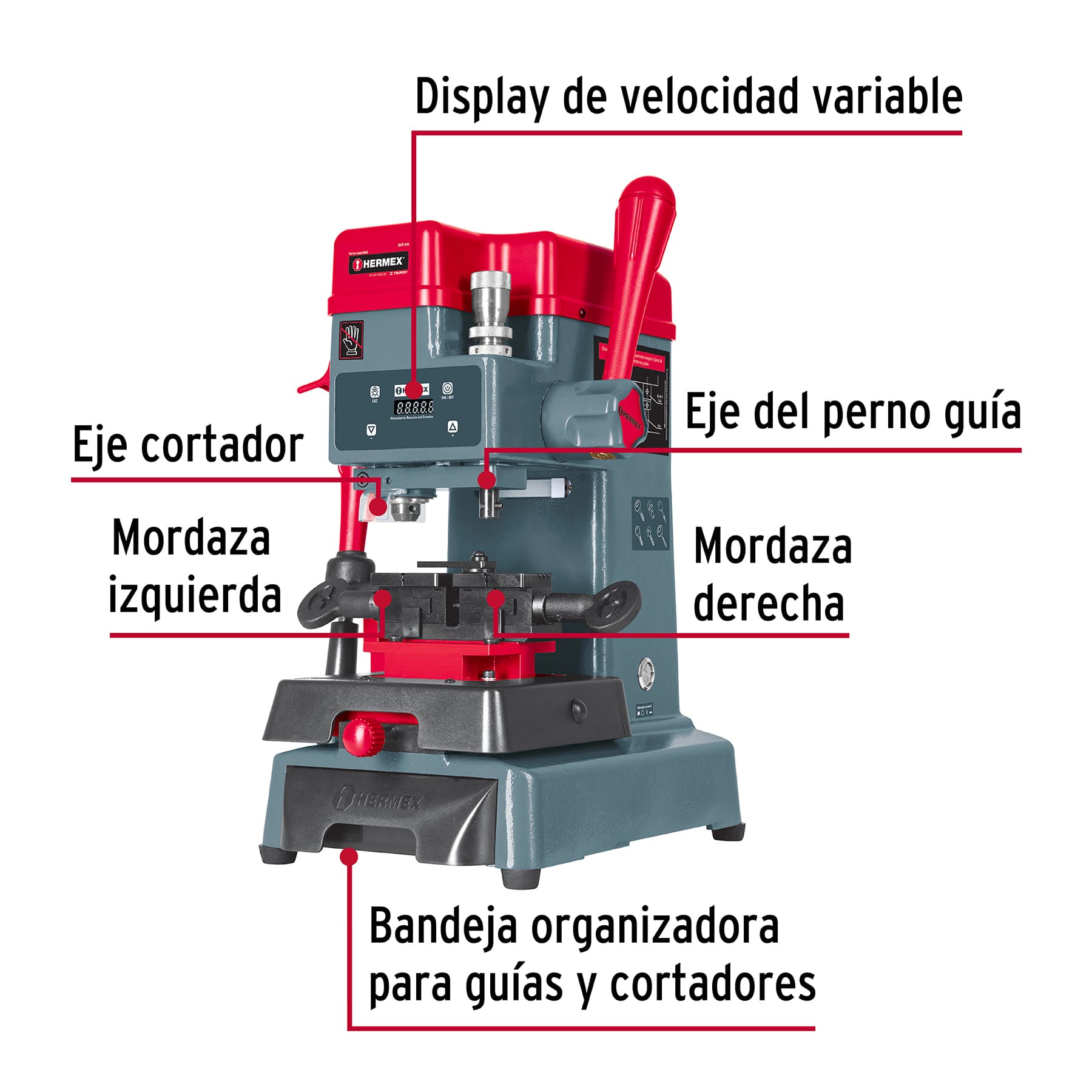 Duplicadora de 8 tipos de llaves, tipo taladro, HERMEX