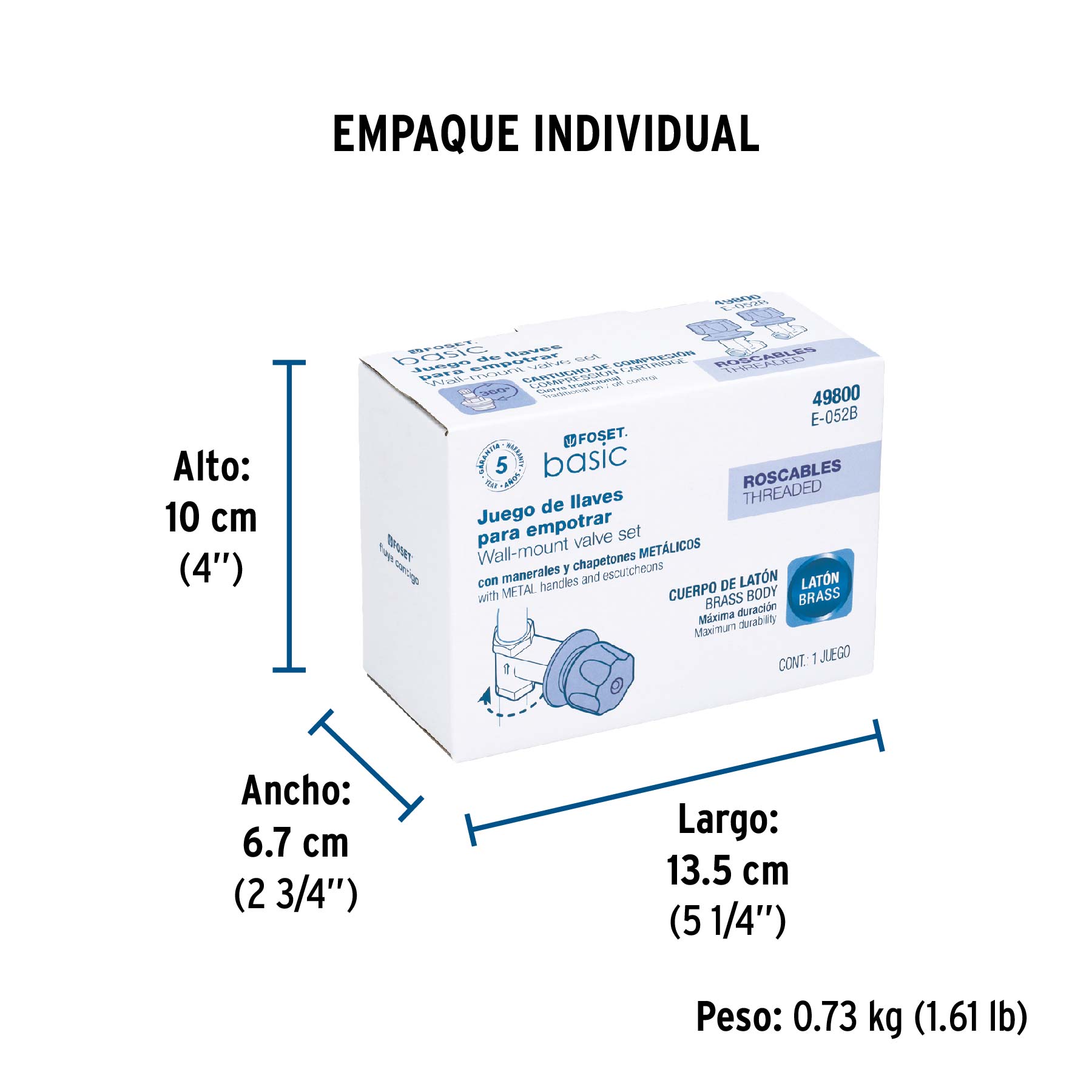 Juego llaves empotrar roscables, maneral metálico, BASIC - Empaque
