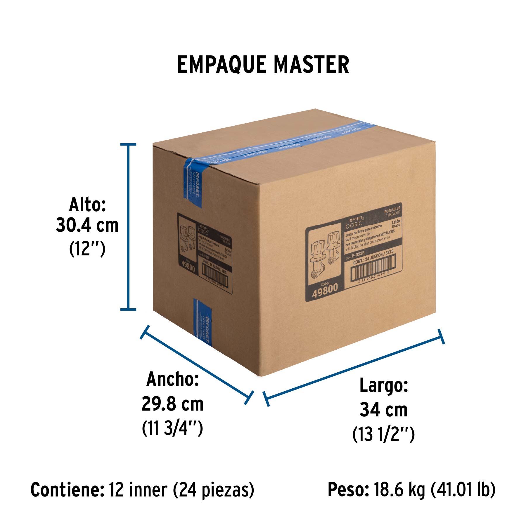 Juego llaves empotrar roscables, maneral metálico, BASIC - Empaque