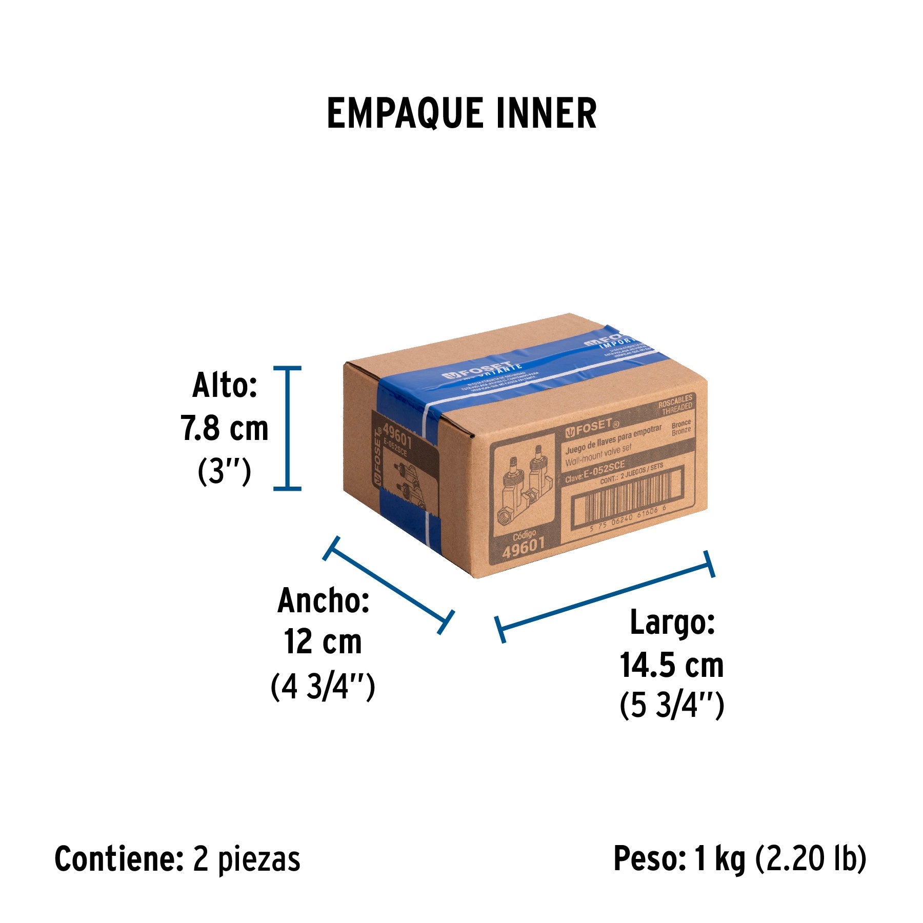 Juego llaves empotrar roscables,1/4 vuelta,sin maneral FOSET - Empaque