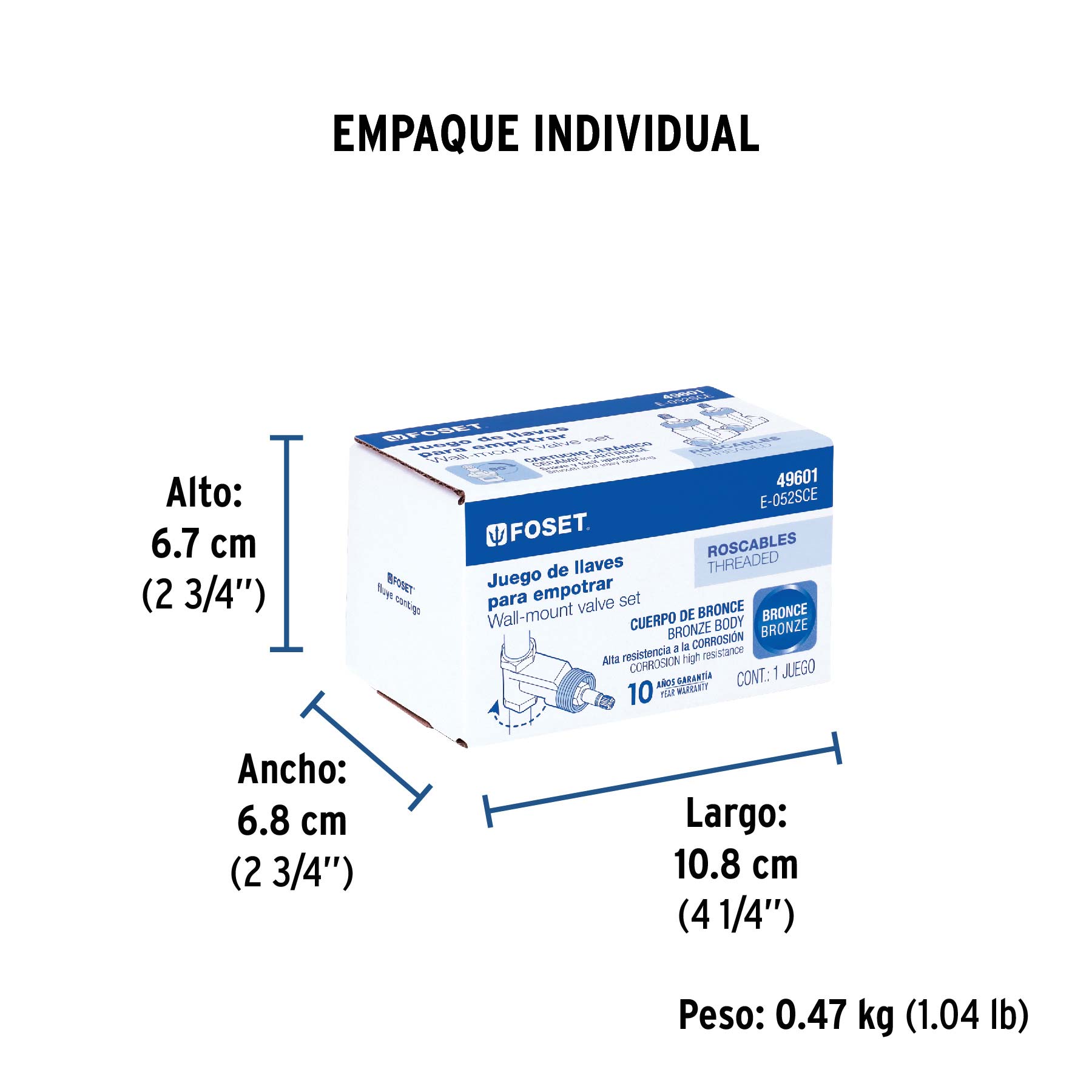 Juego llaves empotrar roscables,1/4 vuelta,sin maneral FOSET - Empaque