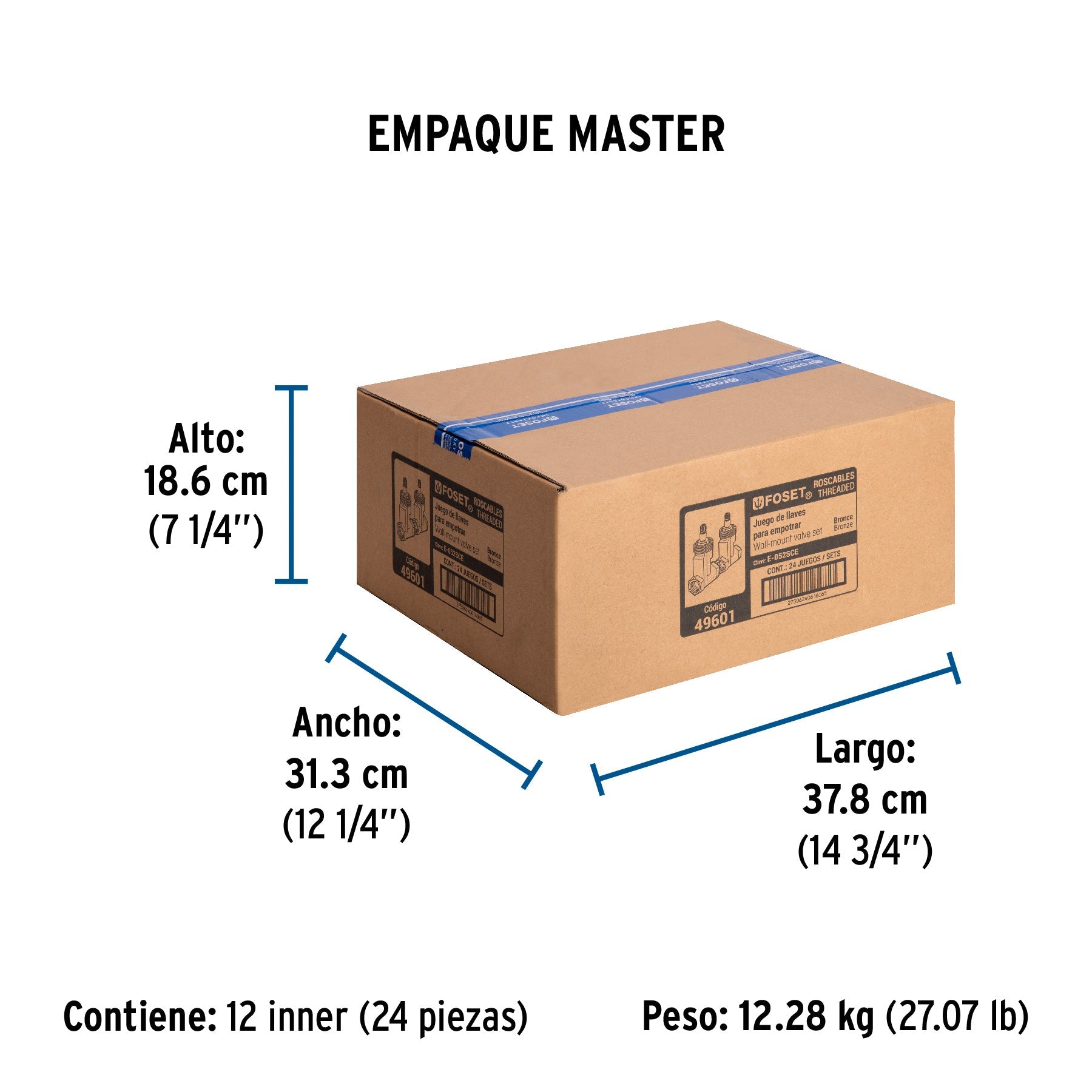 Juego llaves empotrar roscables,1/4 vuelta,sin maneral FOSET - Empaque