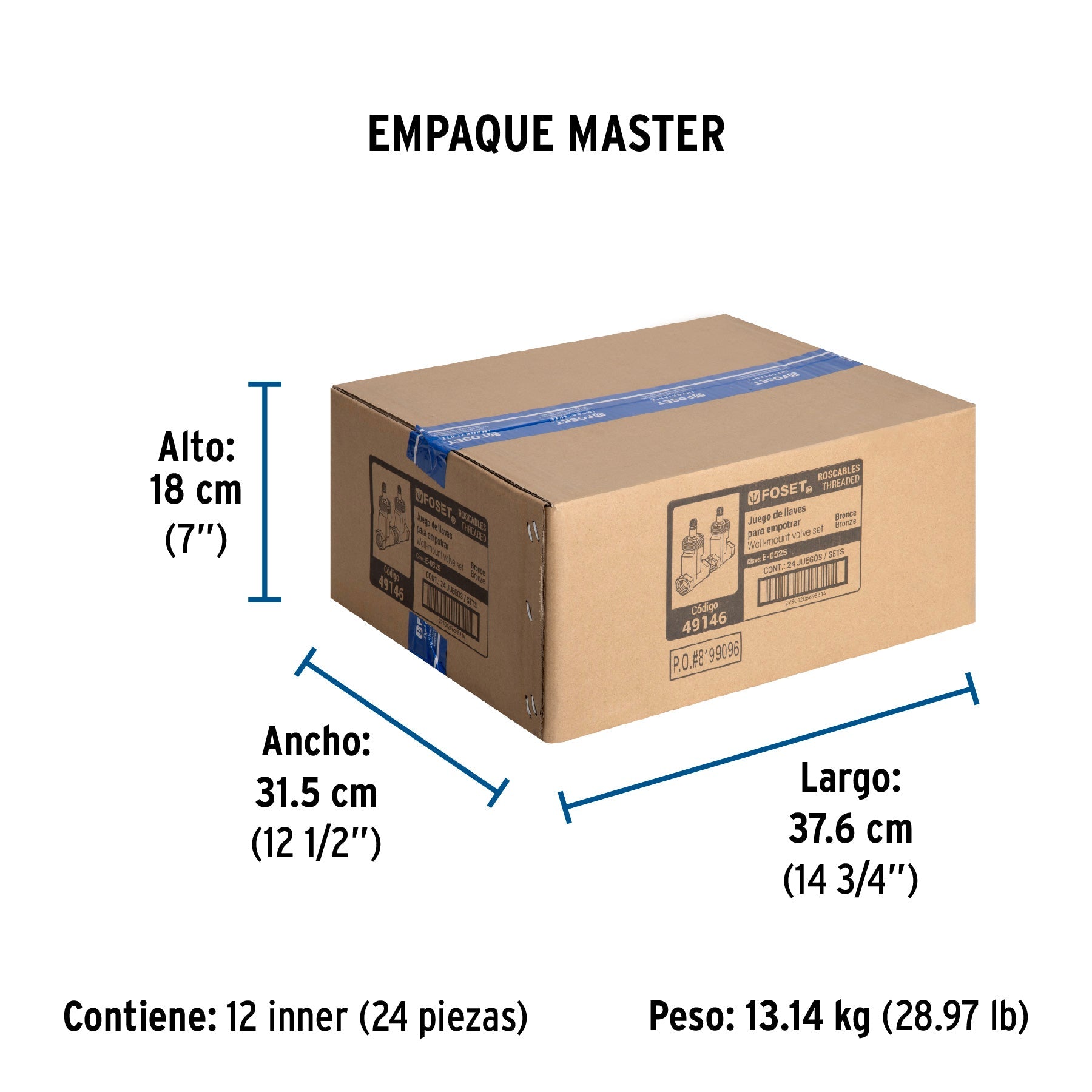 Juego llaves empotrar roscables,compresión,sin maneral FOSET - Empaque