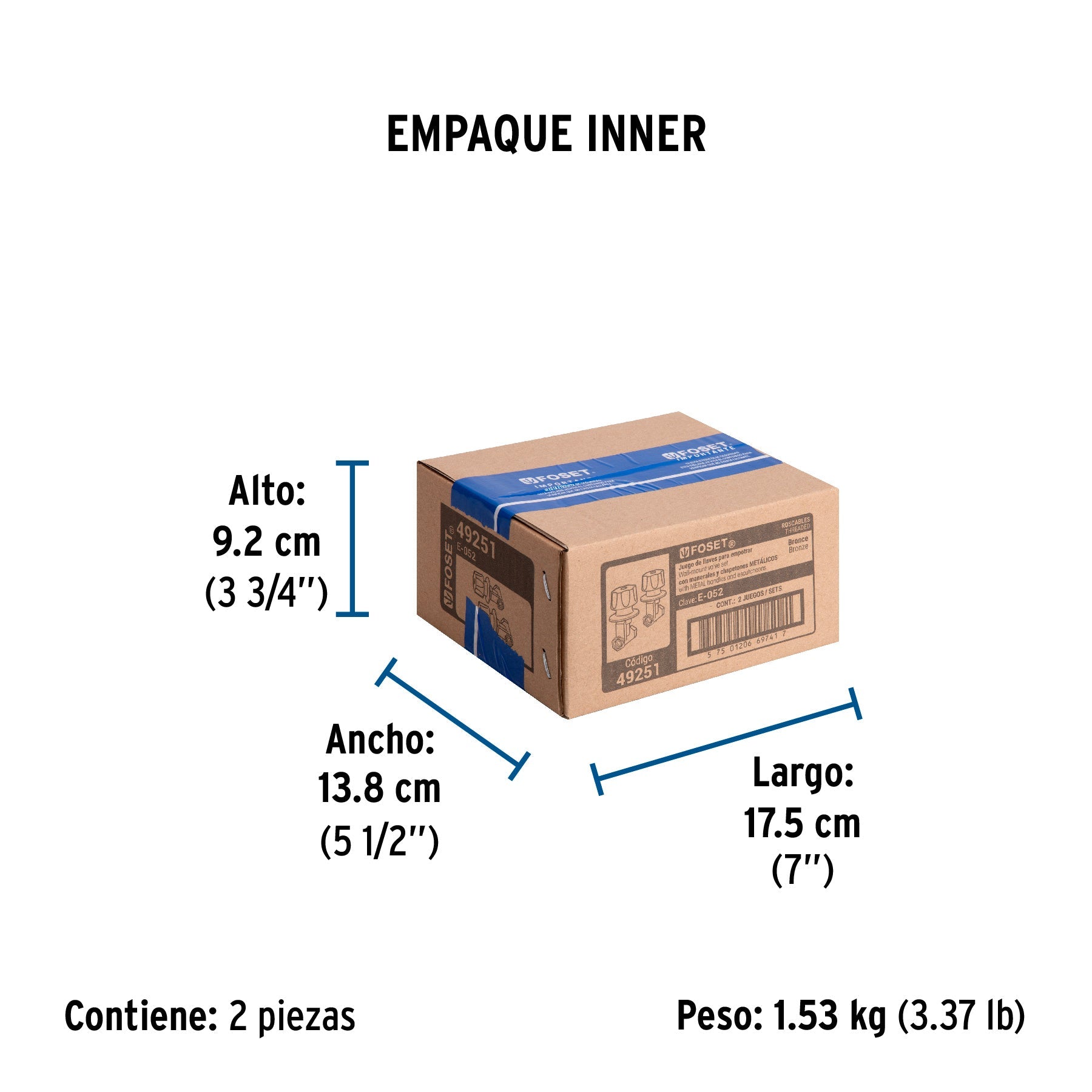 Juego llaves empotrar roscables, maneral metálico, FOSET - Empaque