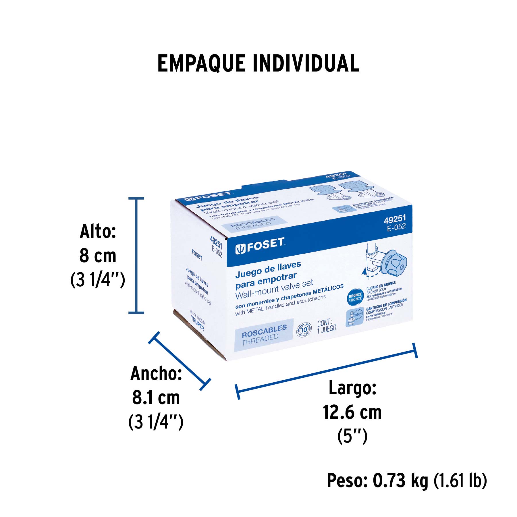 Juego llaves empotrar roscables, maneral metálico, FOSET - Empaque
