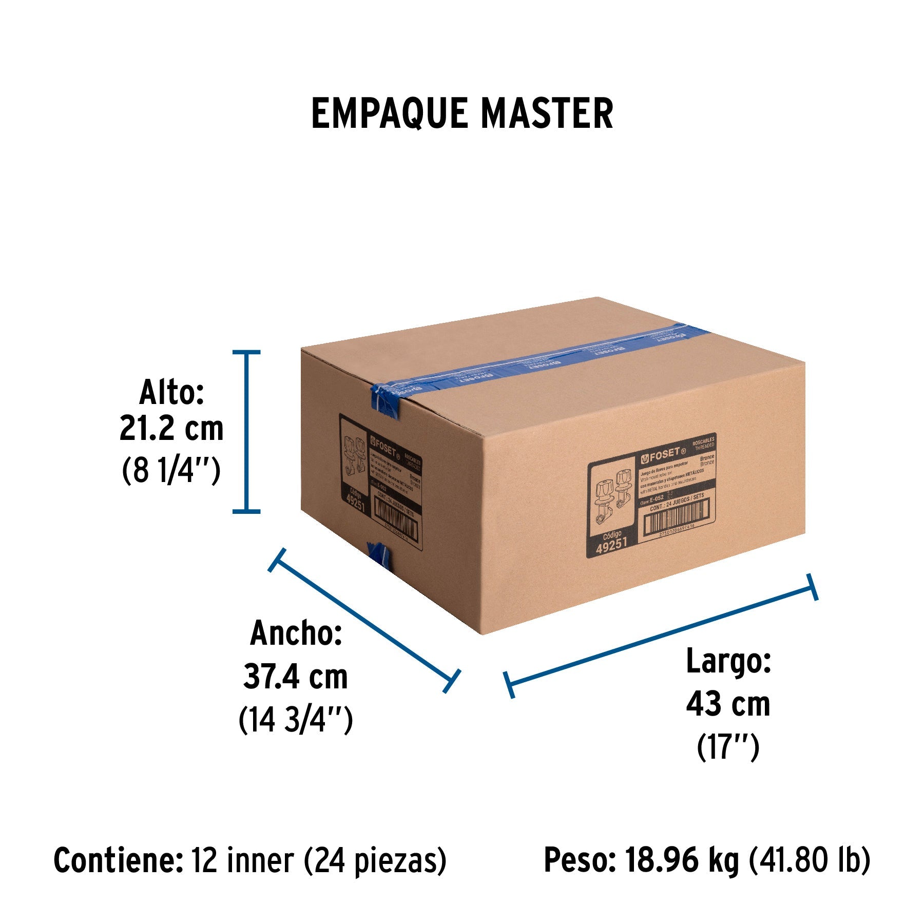 Juego llaves empotrar roscables, maneral metálico, FOSET - Empaque