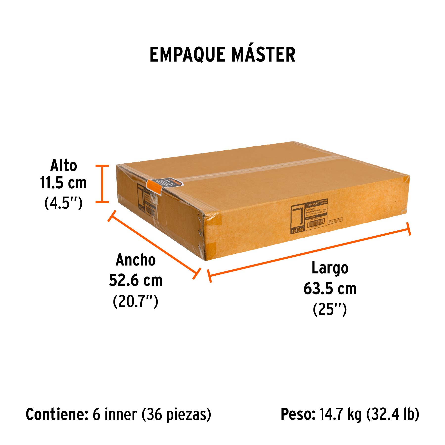 Escuadra 16"x24" de aluminio color naranja para cantero - Empaque