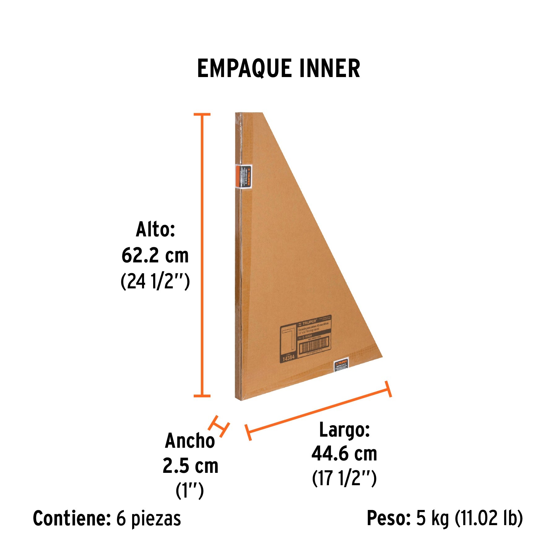 Escuadra 16"x24" de acero para cantero, TRUPER - Empaque