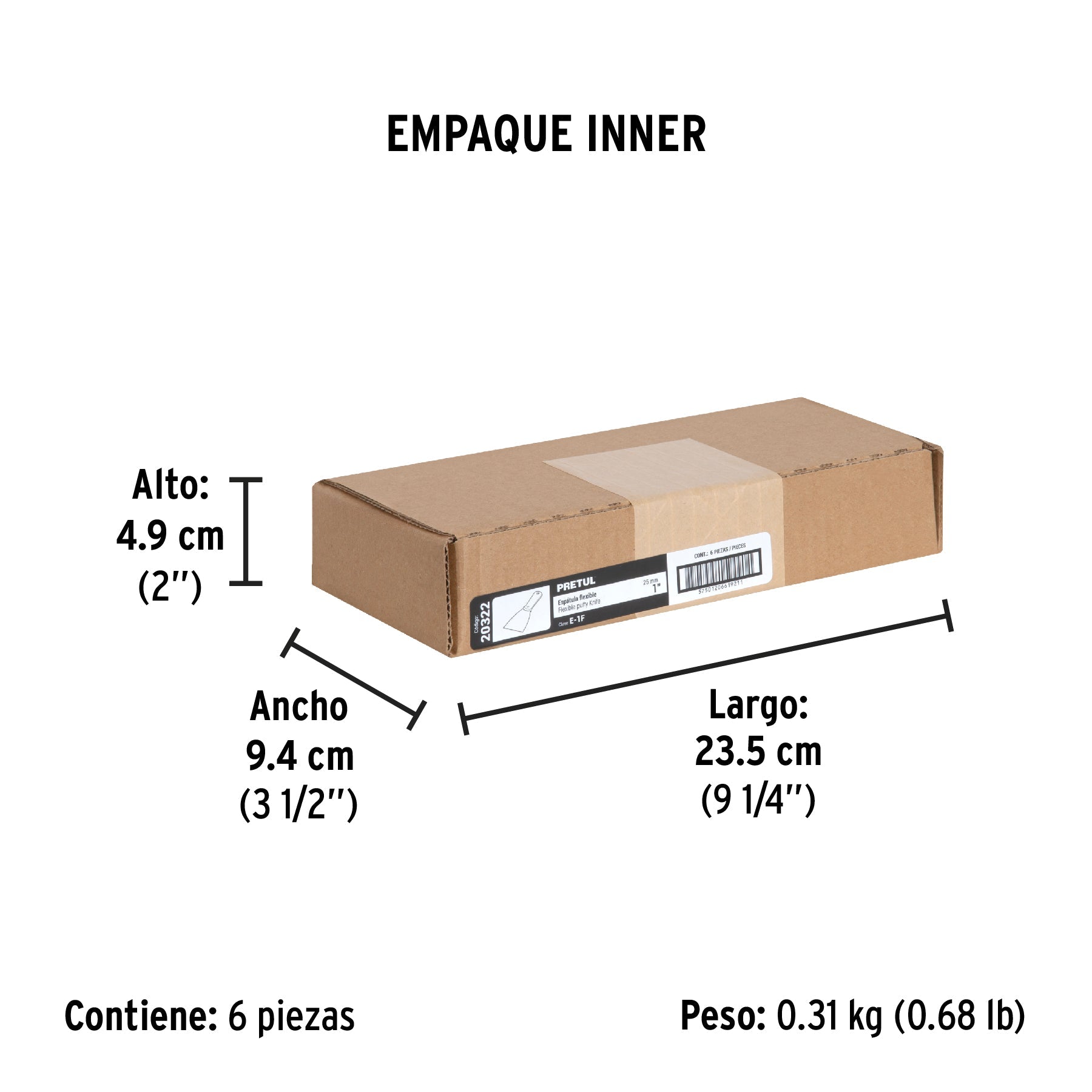 Espátula flexible 1" con mango de plástico, PRETUL - Empaque