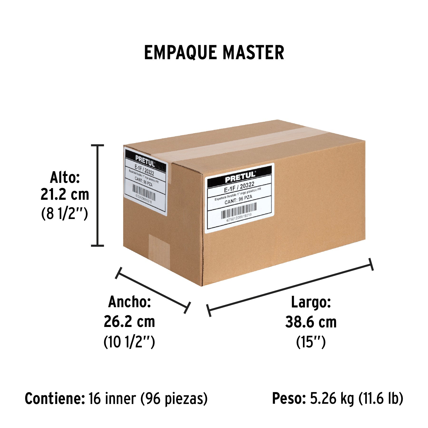 Espátula flexible 1" con mango de plástico, PRETUL - Empaque