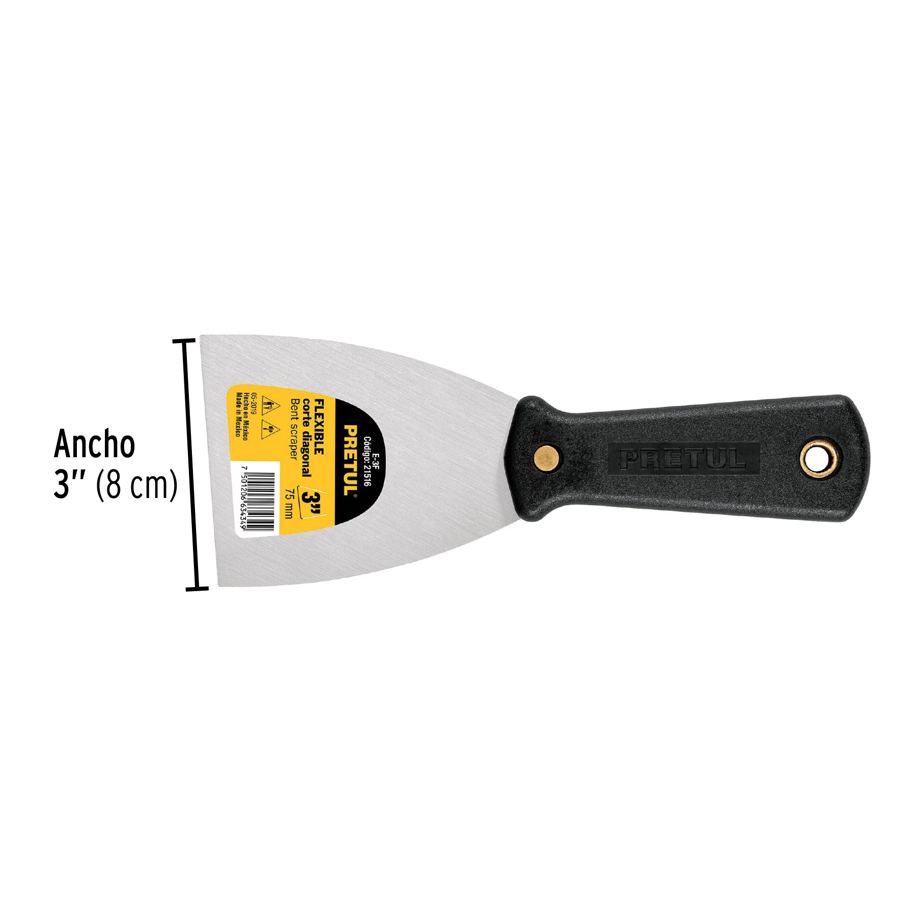 Espátula flexible 3" con mango de plástico, PRETUL