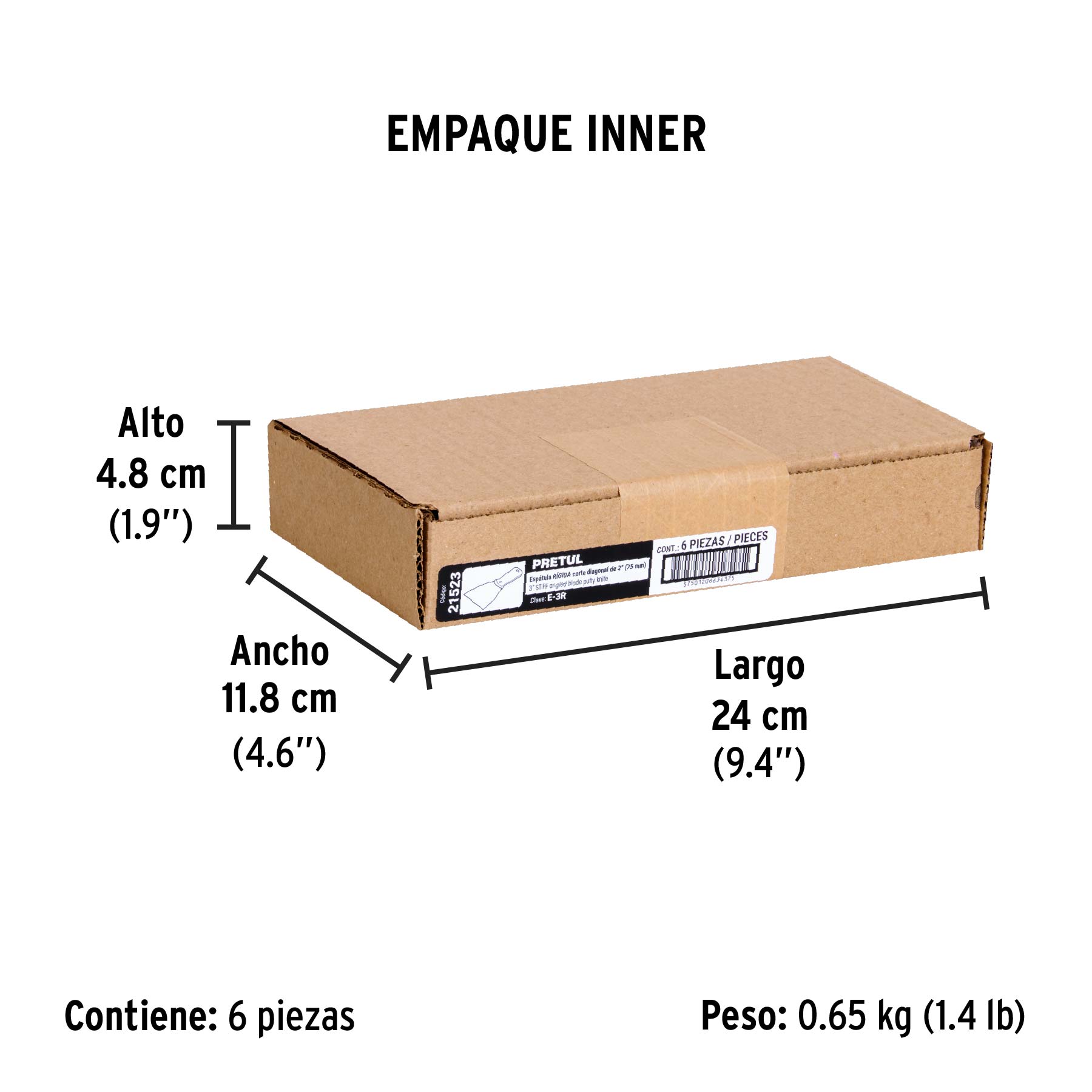 Espátula rígida 3" con mango de plástico, PRETUL - Empaque