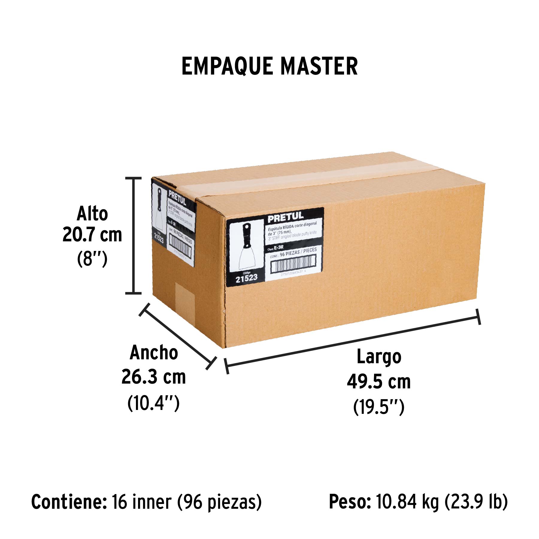 Espátula rígida 3" con mango de plástico, PRETUL - Empaque