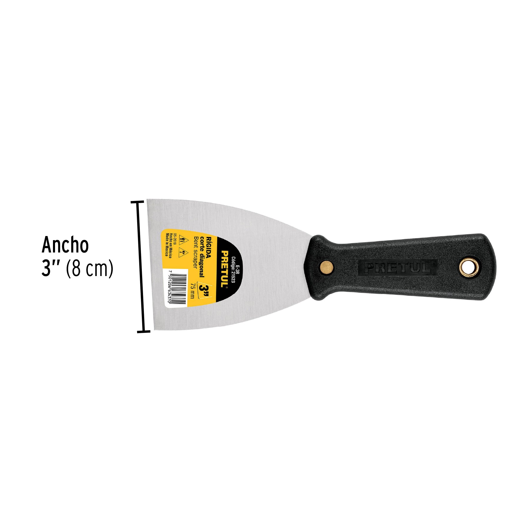Espátula rígida 3" con mango de plástico, PRETUL