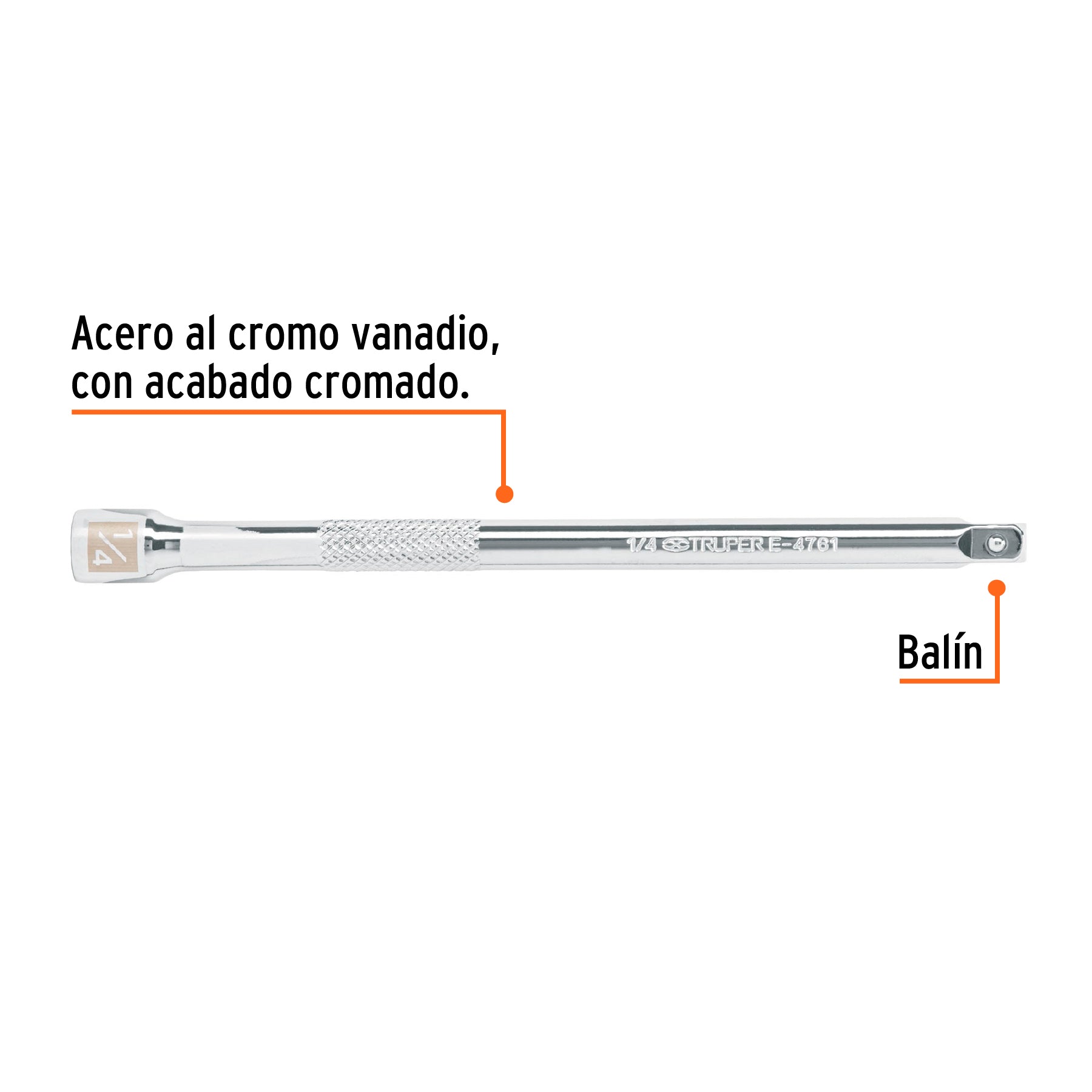 Extensión para matraca, cuadro 1/4", largo 6", TRUPER