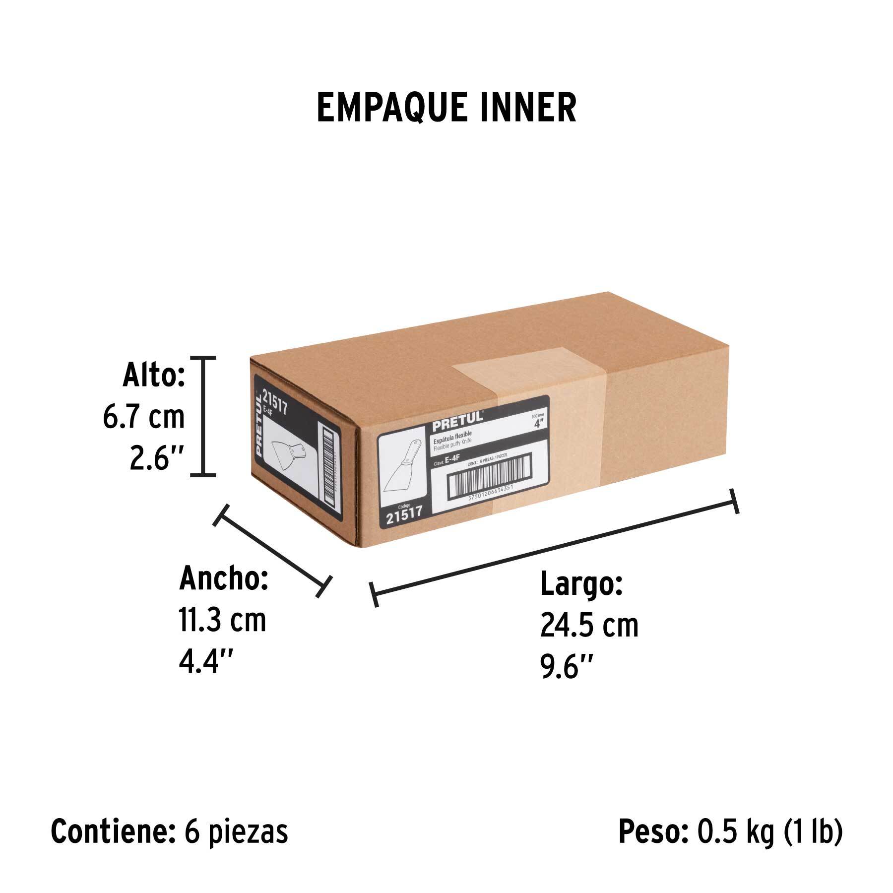 Espátula flexible 4" con mango de plástico, PRETUL - Empaque