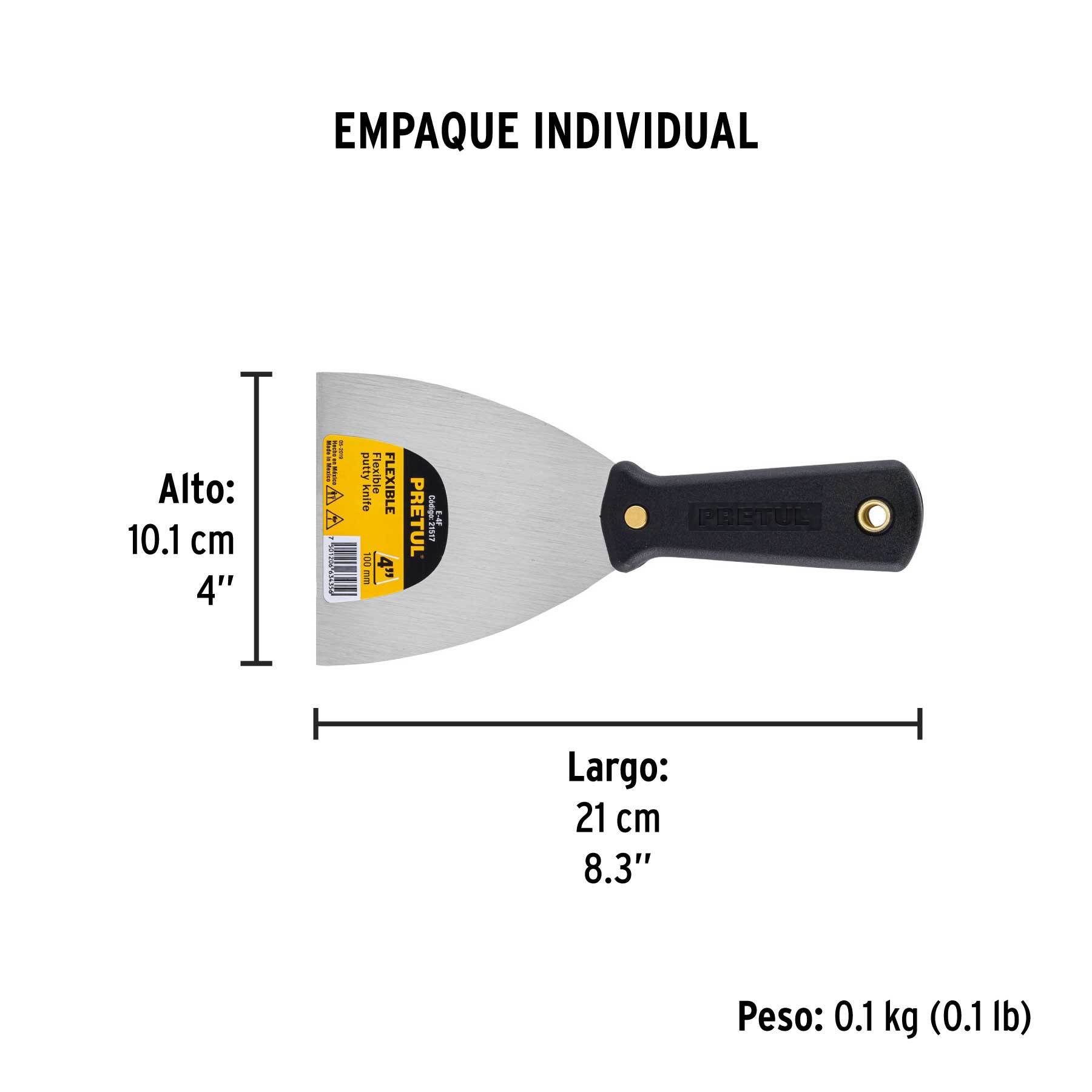 Espátula flexible 4" con mango de plástico, PRETUL - Empaque