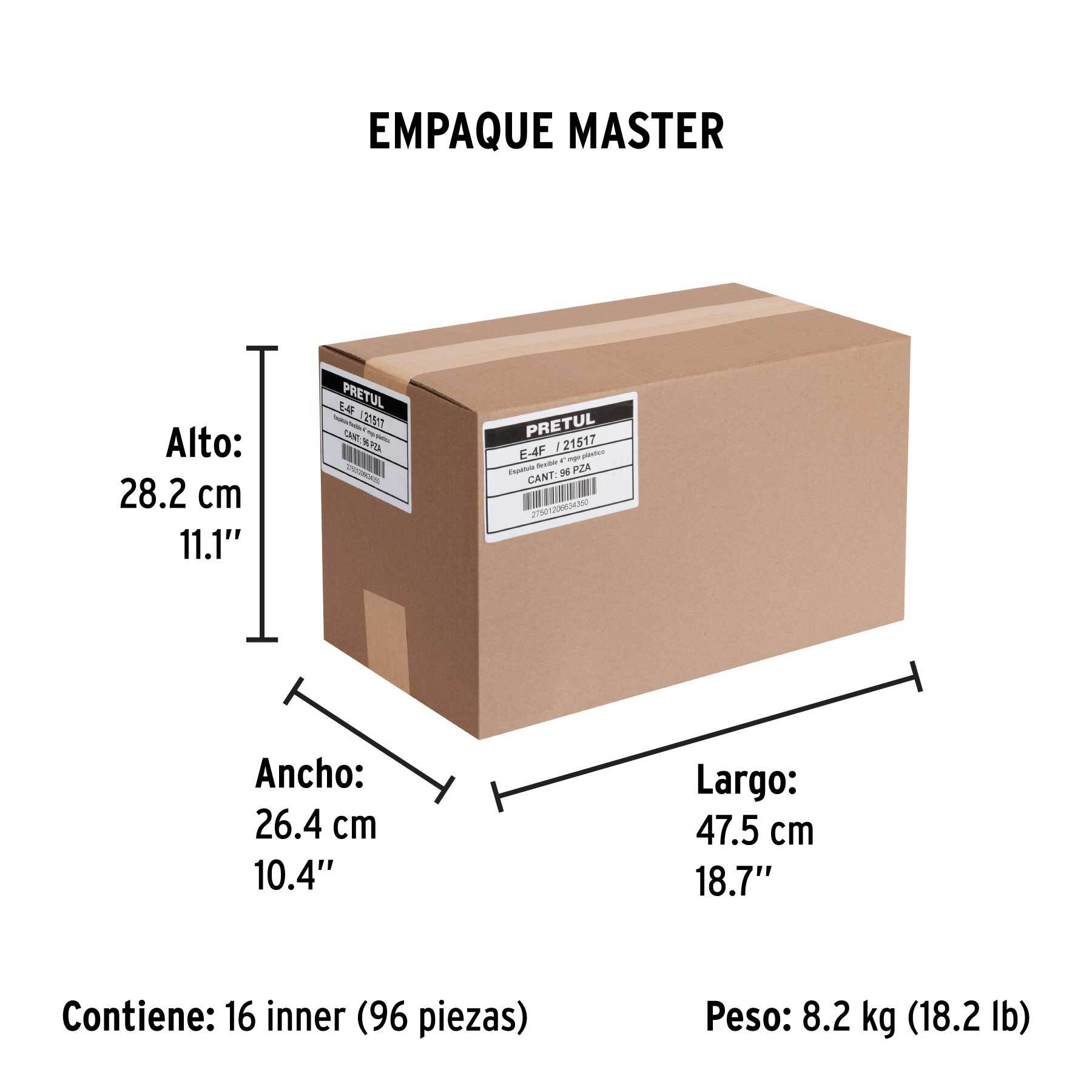 Espátula flexible 4" con mango de plástico, PRETUL - Empaque
