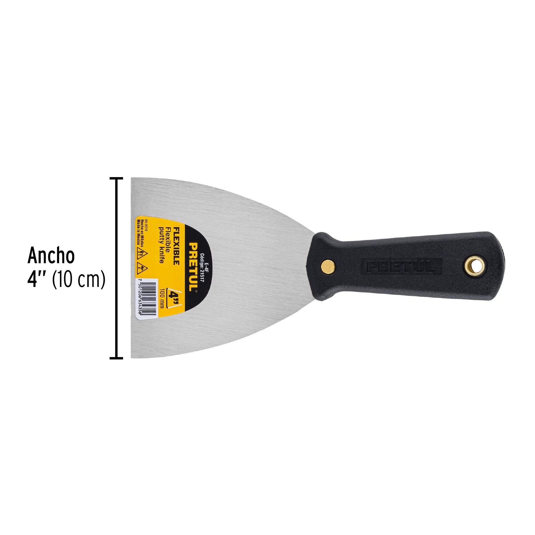 Espátula flexible 4" con mango de plástico, PRETUL