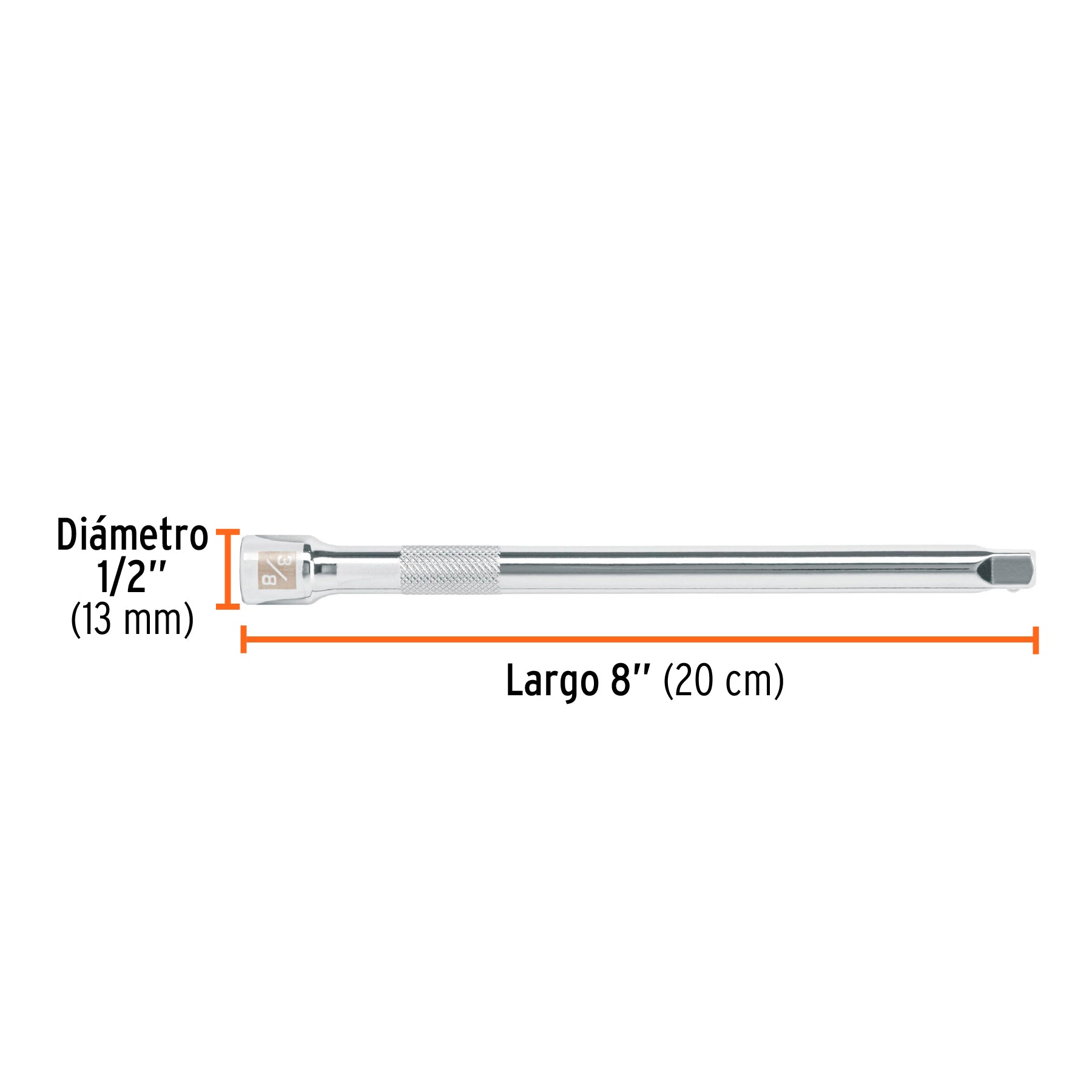 Extensión para matraca, cuadro 3/8", largo 8", TRUPER
