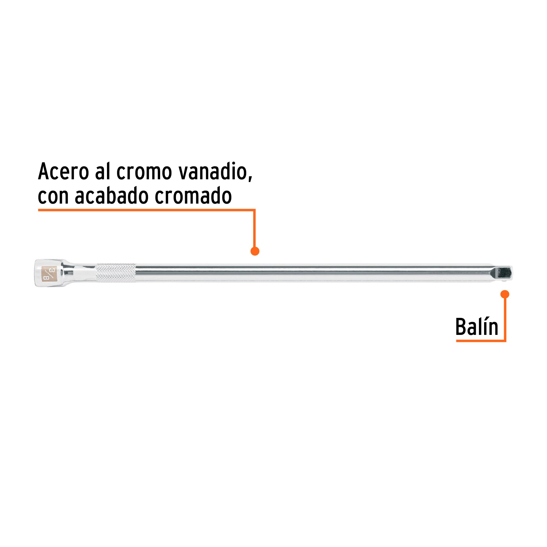 Extensión para matraca, cuadro 3/8", largo 12", TRUPER