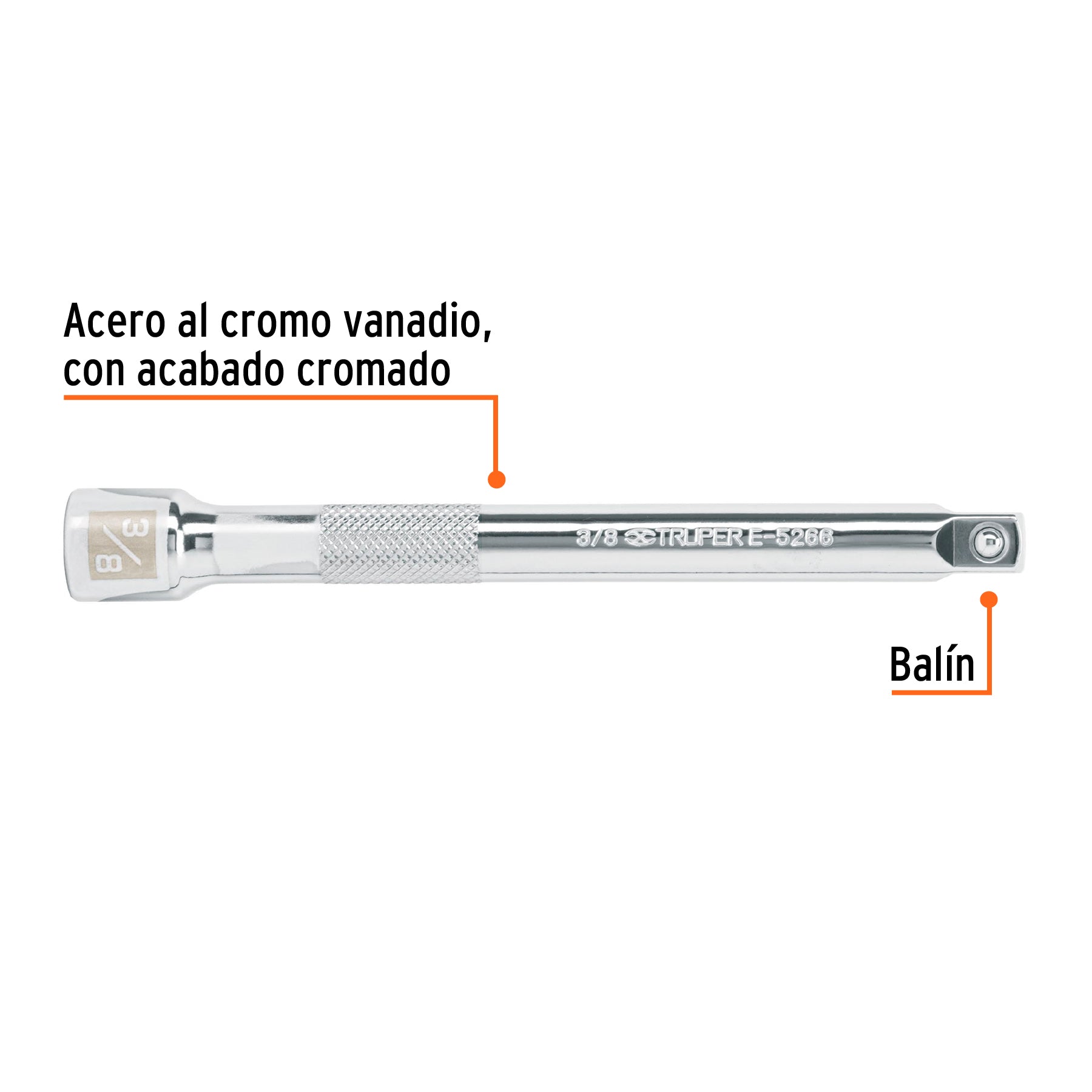 Extensión para matraca, cuadro 3/8", largo 6", TRUPER