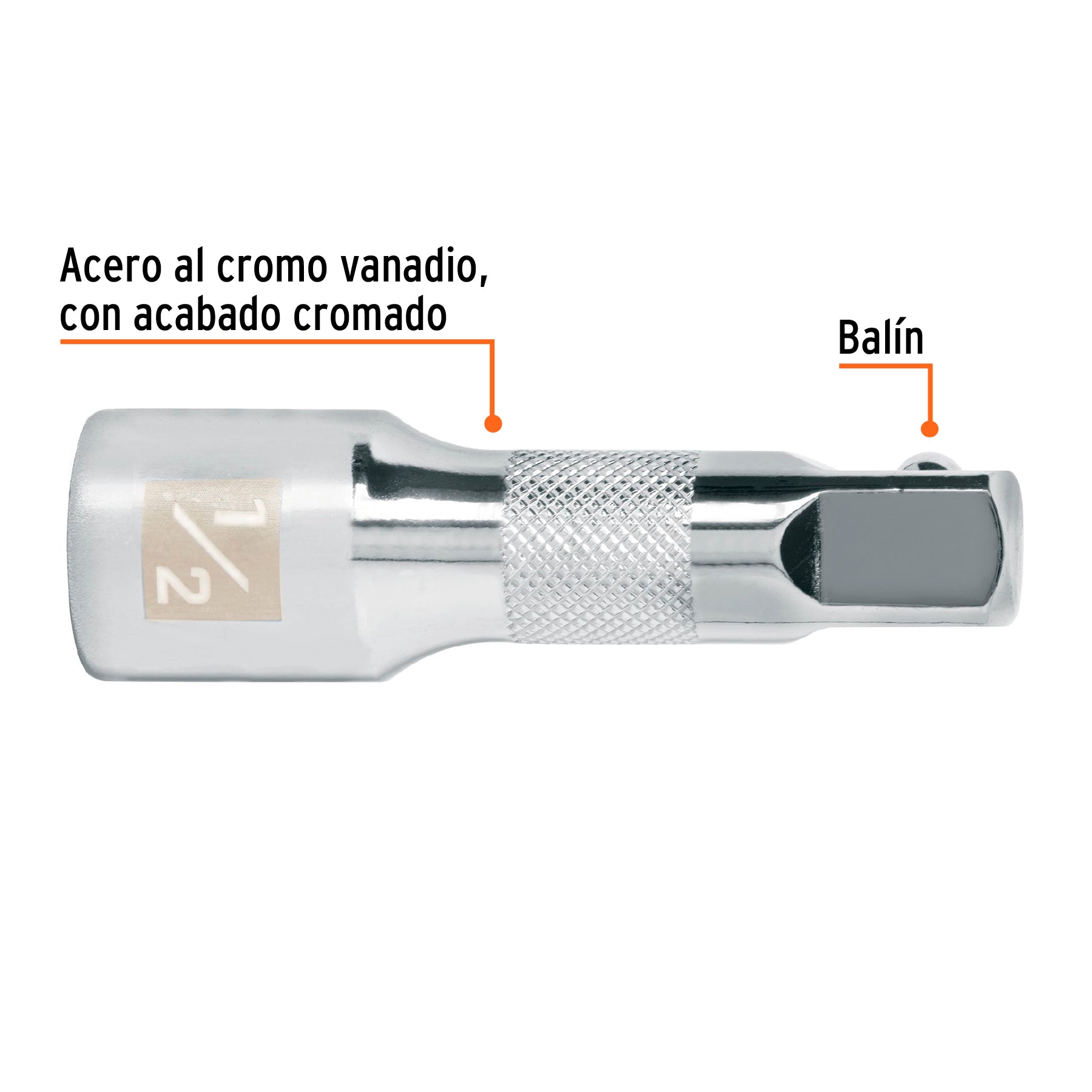 Extensión para matraca, cuadro 1/2", largo 2-1/2", TRUPER