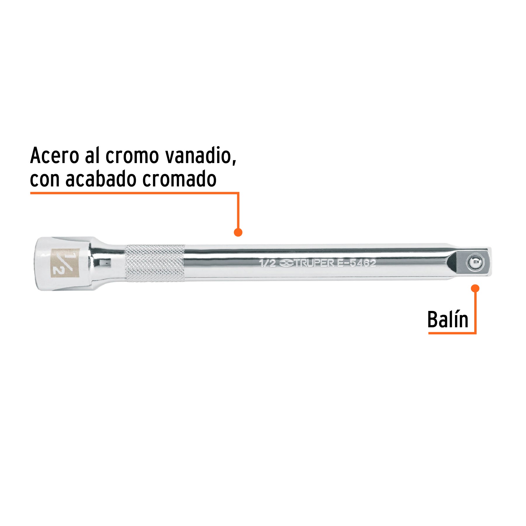 Extensión para matraca, cuadro 1/2", largo 8", TRUPER