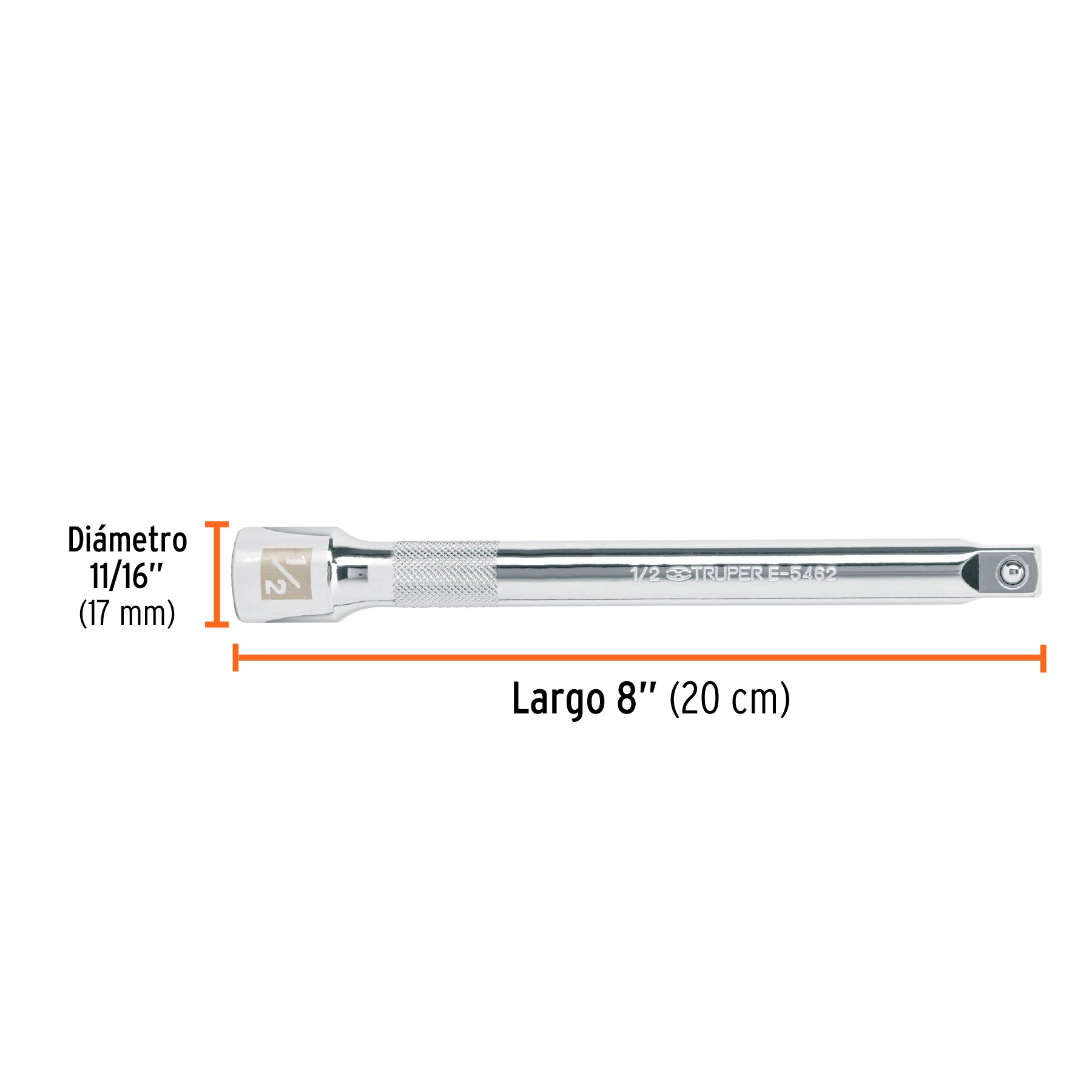 Extensión para matraca, cuadro 1/2", largo 8", TRUPER