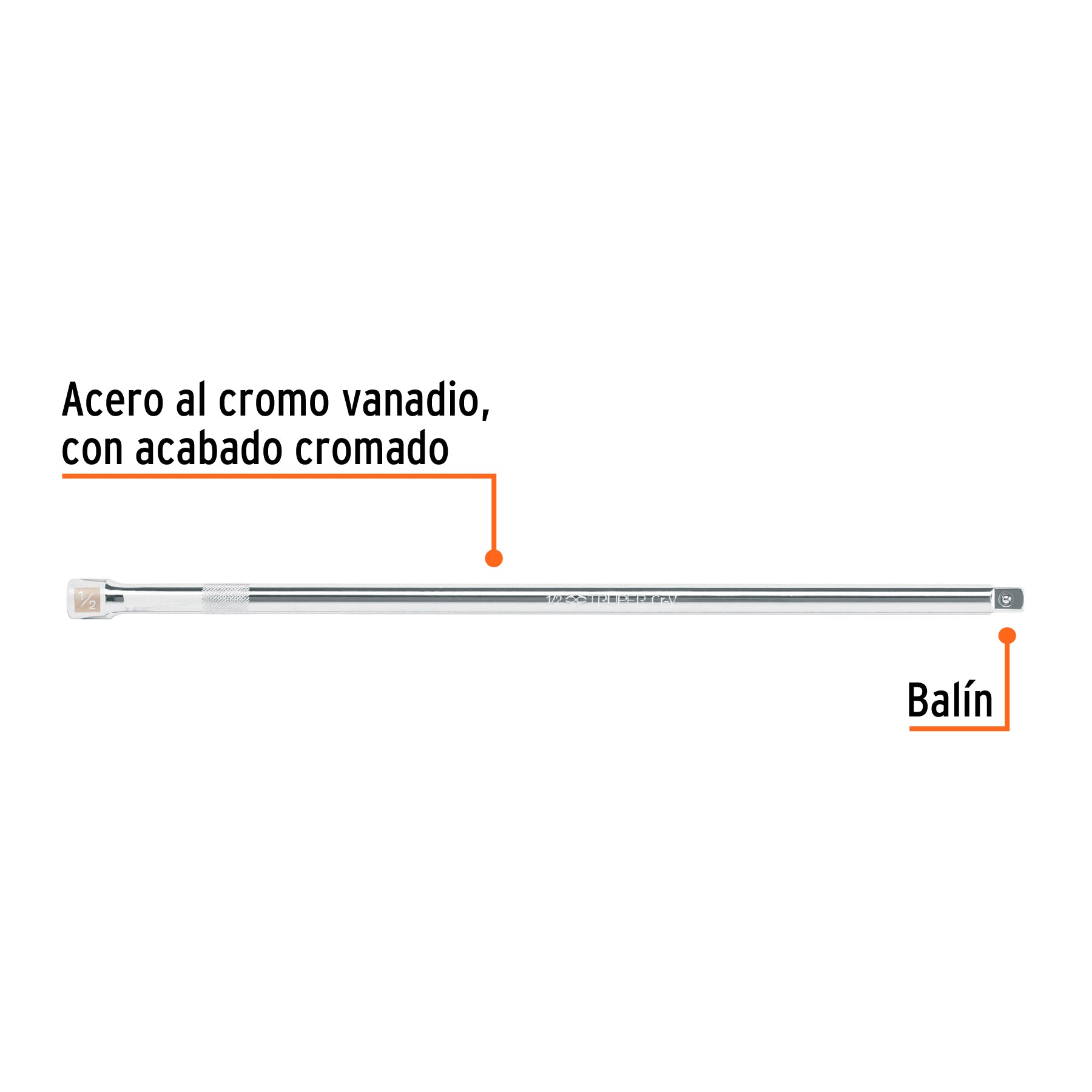 Extensión para matraca, cuadro 1/2", largo 15", TRUPER