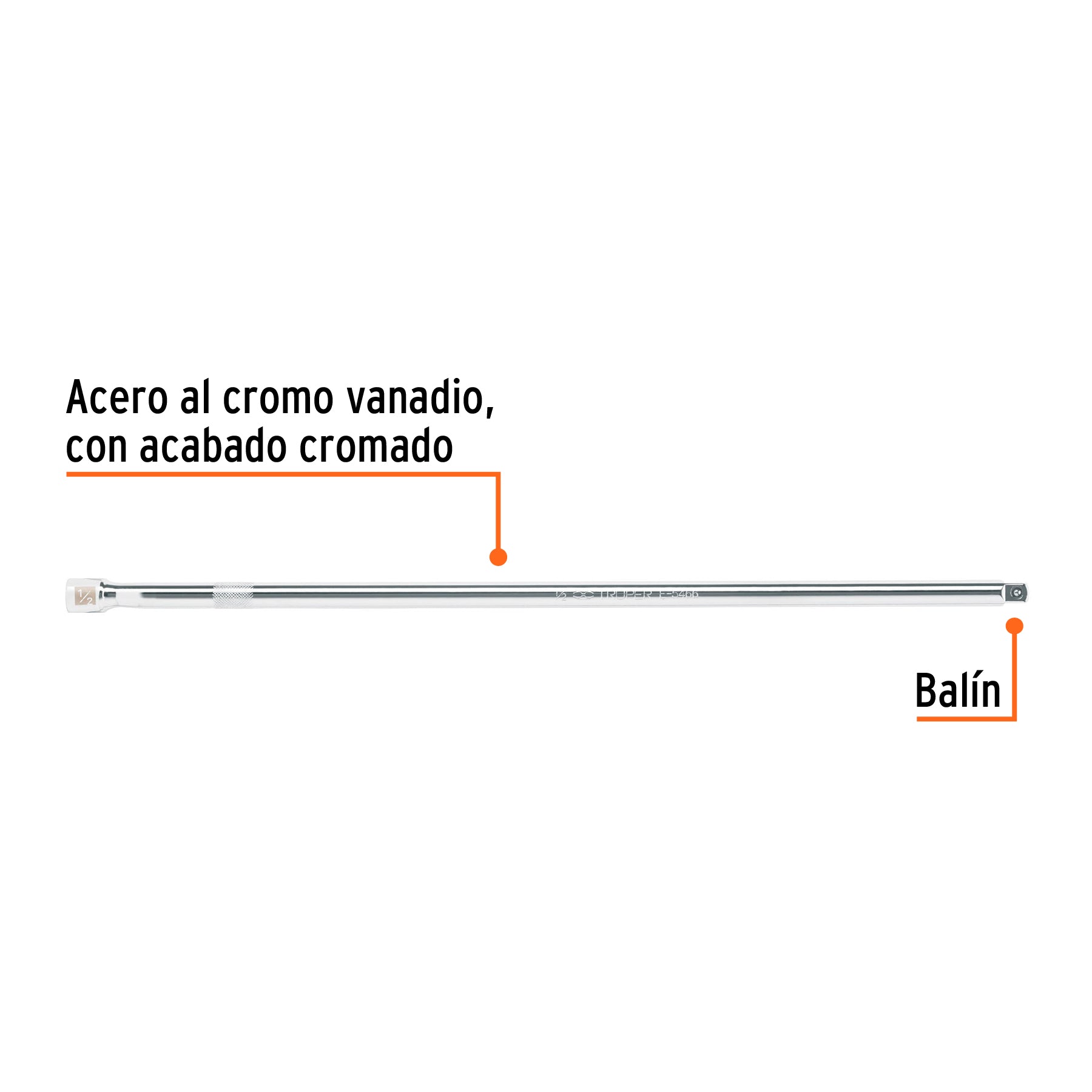 Extensión para matraca, cuadro 1/2", largo 20", TRUPER