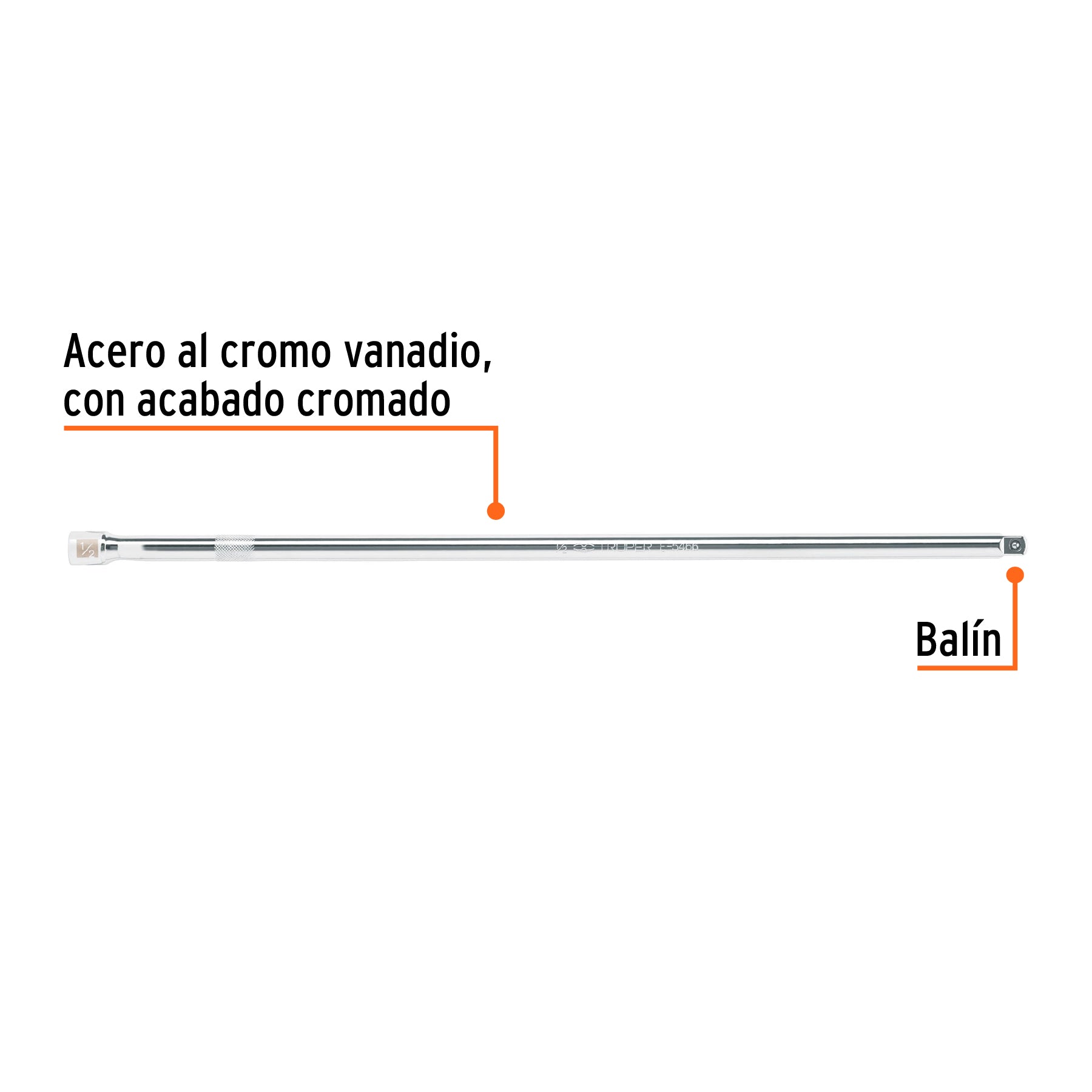 Extensión para matraca, cuadro 1/2", largo 24", TRUPER
